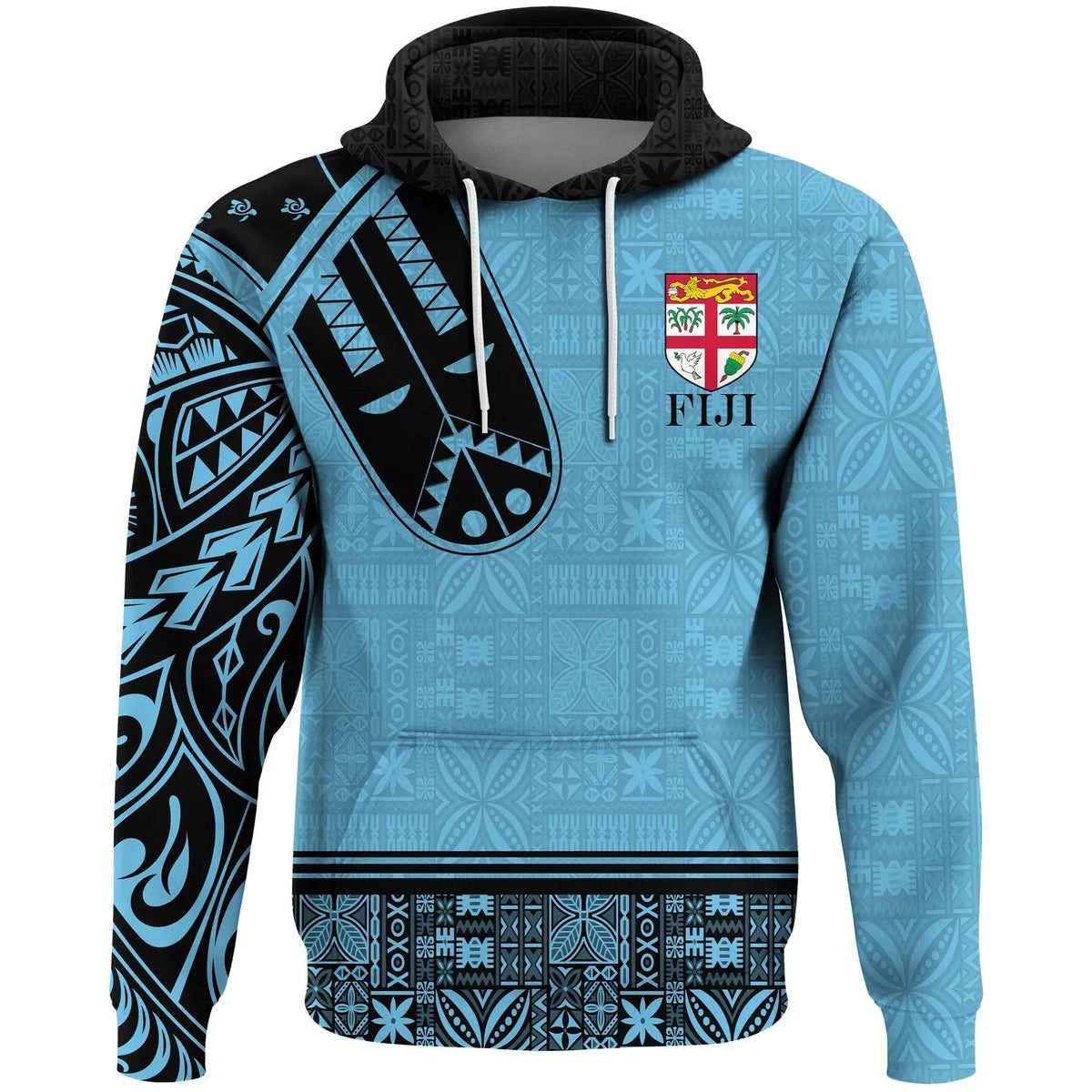 Custom Fiji Strong Hoodie Fijian Tapa Blue Unisex Blue - Polynesian Pride