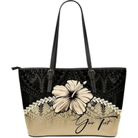 (Custom Personalised) Polynesian Leather Tote Bag Hibiscus Personal Signature - Polynesian Pride