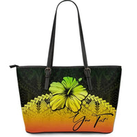(Custom Personalised) Polynesian Leather Tote Bag Hibiscus Personal Signature Reggae - Polynesian Pride