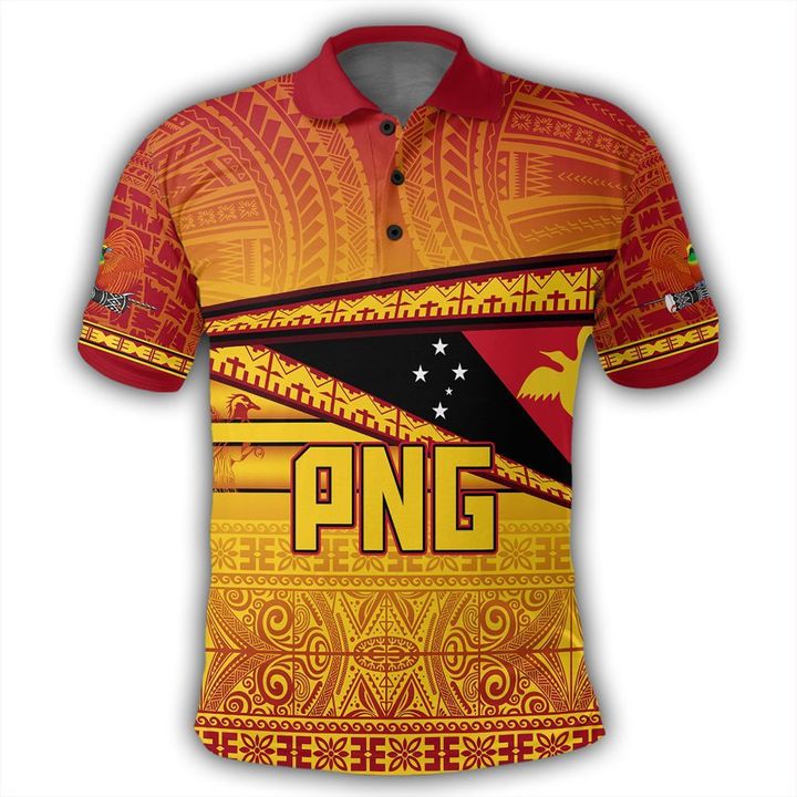 Custom Papua New Guinea Polo Shirt Flag Tapa Pattern Stronic Style Unisex Yellow - Polynesian Pride