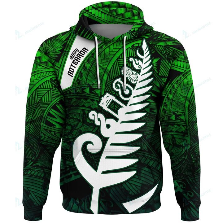 Custom New Zealand Maori Pullover Hoodie, Maori Symbols Unisex Green - Polynesian Pride