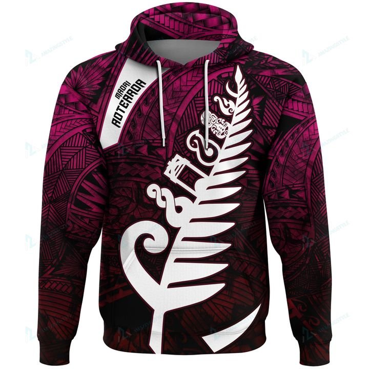 Custom New Zealand Maori Pullover Hoodie, Maori Symbols Pink Unisex Pink - Polynesian Pride