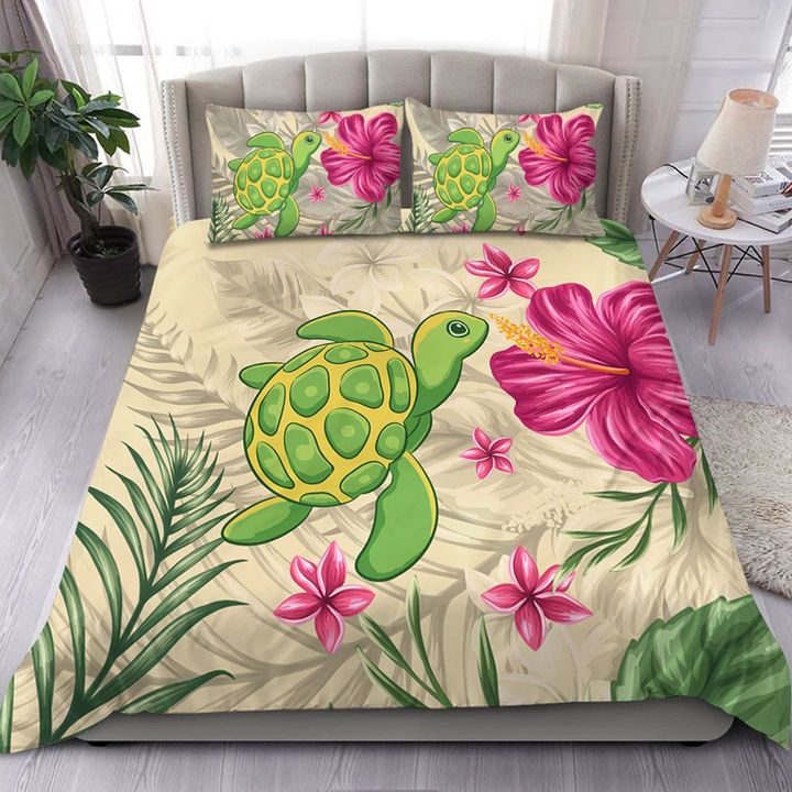 Hawaii Bedding Set - Cute Turtle Hibiscus Home Set Beige - Polynesian Pride