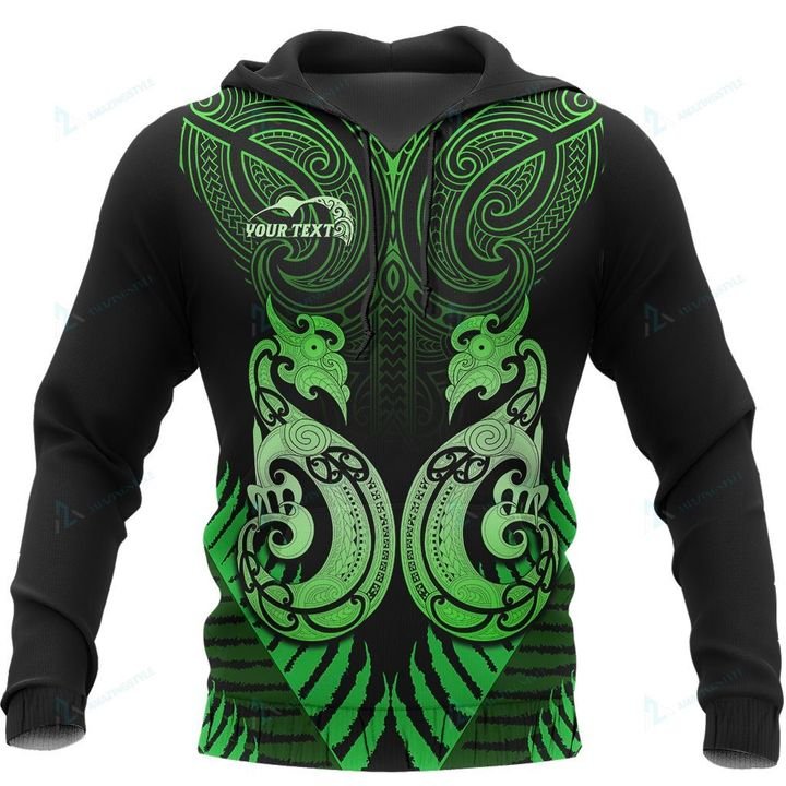 Custom New Zealand Aotearoa Hoodie Manaia Maori Fern Green Unisex Green - Polynesian Pride