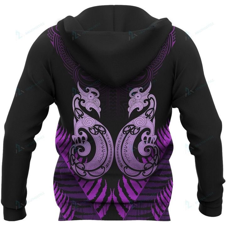 Custom New Zealand Aotearoa Hoodie Manaia Maori Fern Purple - Polynesian Pride