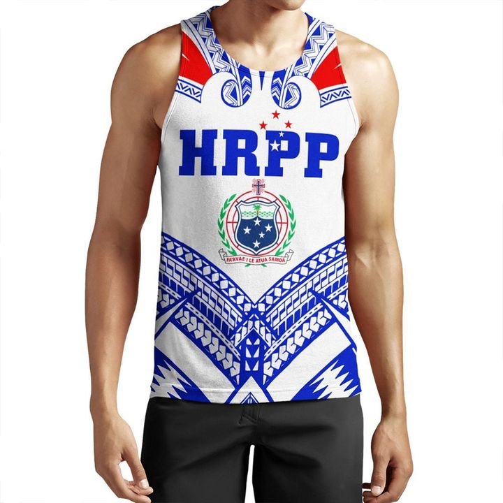 (Custom Personalised) Samoa HRPP Men Tank Top Polynesian Pattern Blue - Polynesian Pride