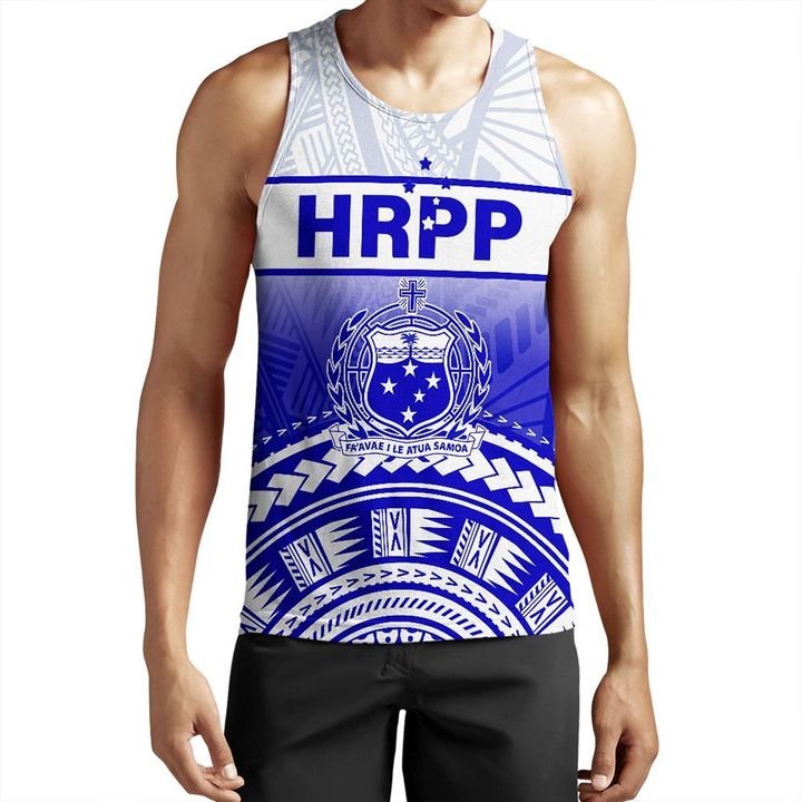 Samoa HRPP Men Tank Top Polynesian Pattern Blue - Polynesian Pride