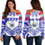 (Custom Personalised) Samoa HRPP Off Shoulder Sweater Polynesian Pattern Blue - Polynesian Pride