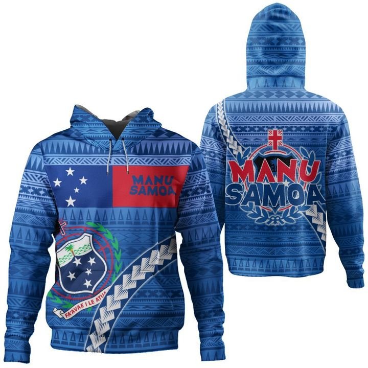 Manu Samoa Rugby Hoodie Coat of Arms Unisex Blue - Polynesian Pride