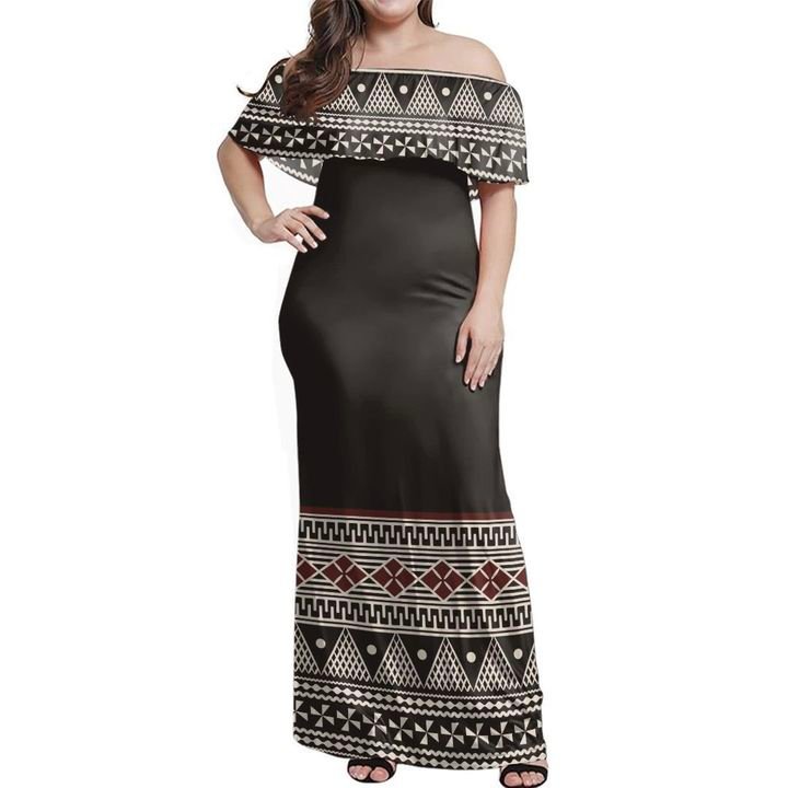 Fiji Masi Off Shoulder Long Dress Women Black - Polynesian Pride