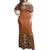 Tonga Ngatu Pattern Off Shoulder Long Dress Women Brown - Polynesian Pride