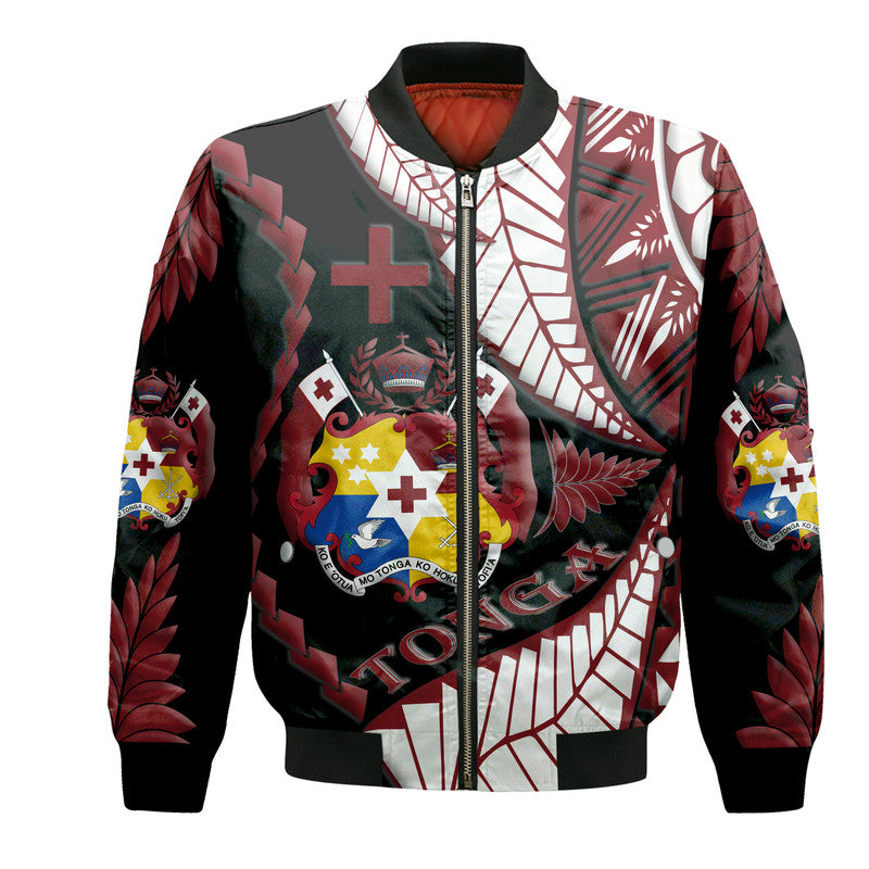 (Custom Personalised) Tonga Emancipation Day Bomber Jacket Kupesi Pattern No.1 Black LT9 Unisex - Polynesian Pride