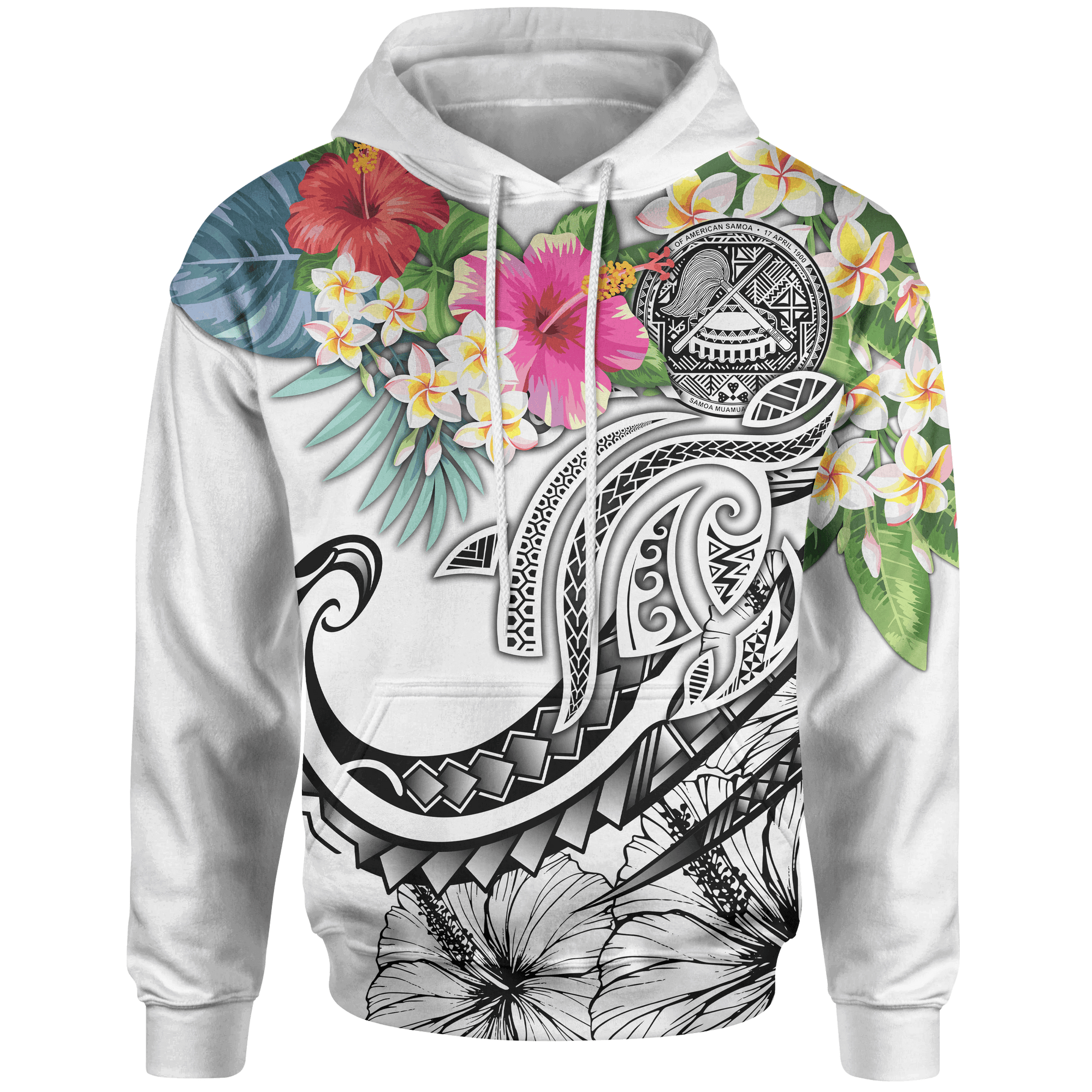 Polynesianmerican Samoa Hoodie Summer Plumeria (White) Unisex Red - Polynesian Pride