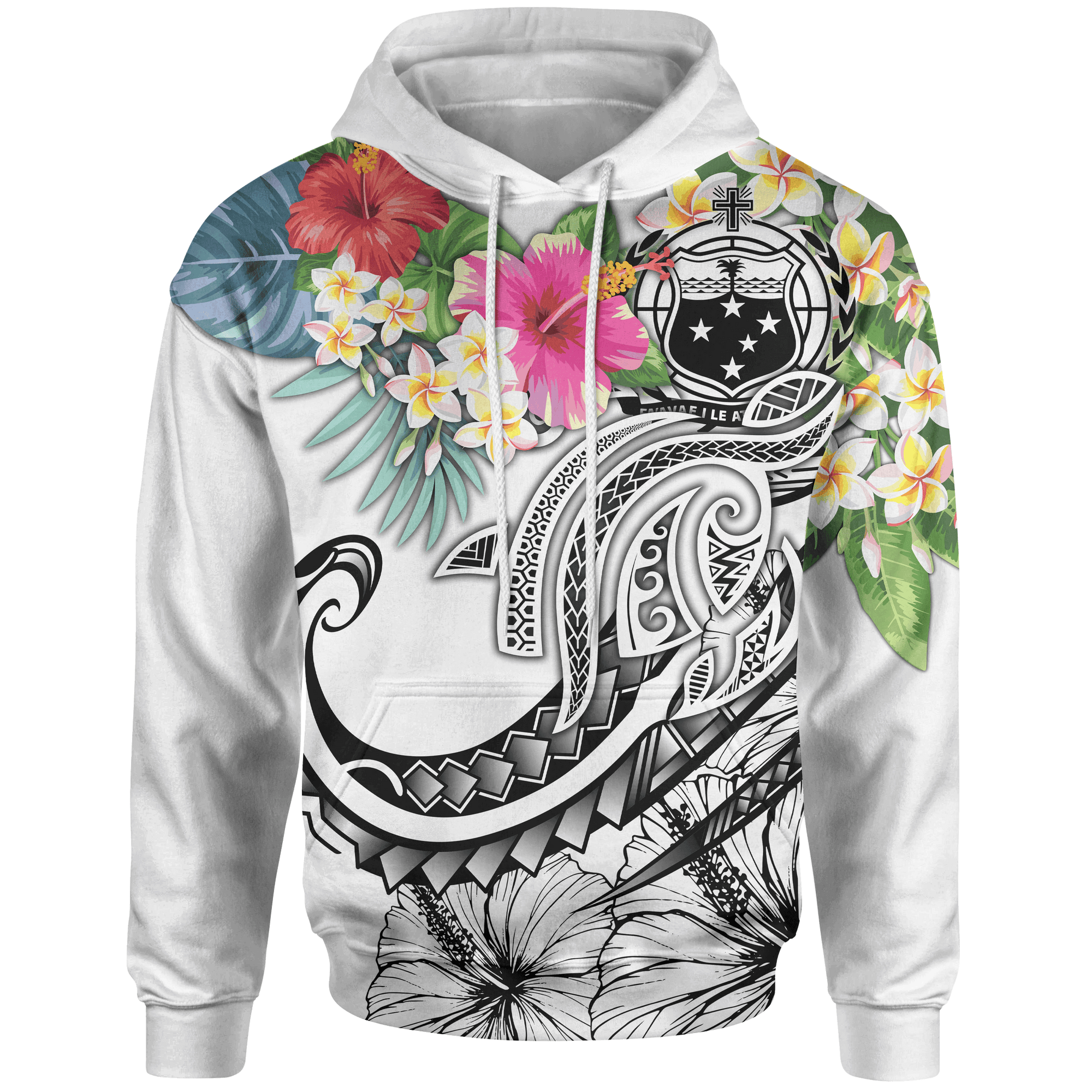 Polynesian Samoa Hoodie Summer Plumeria (White) Unisex White - Polynesian Pride