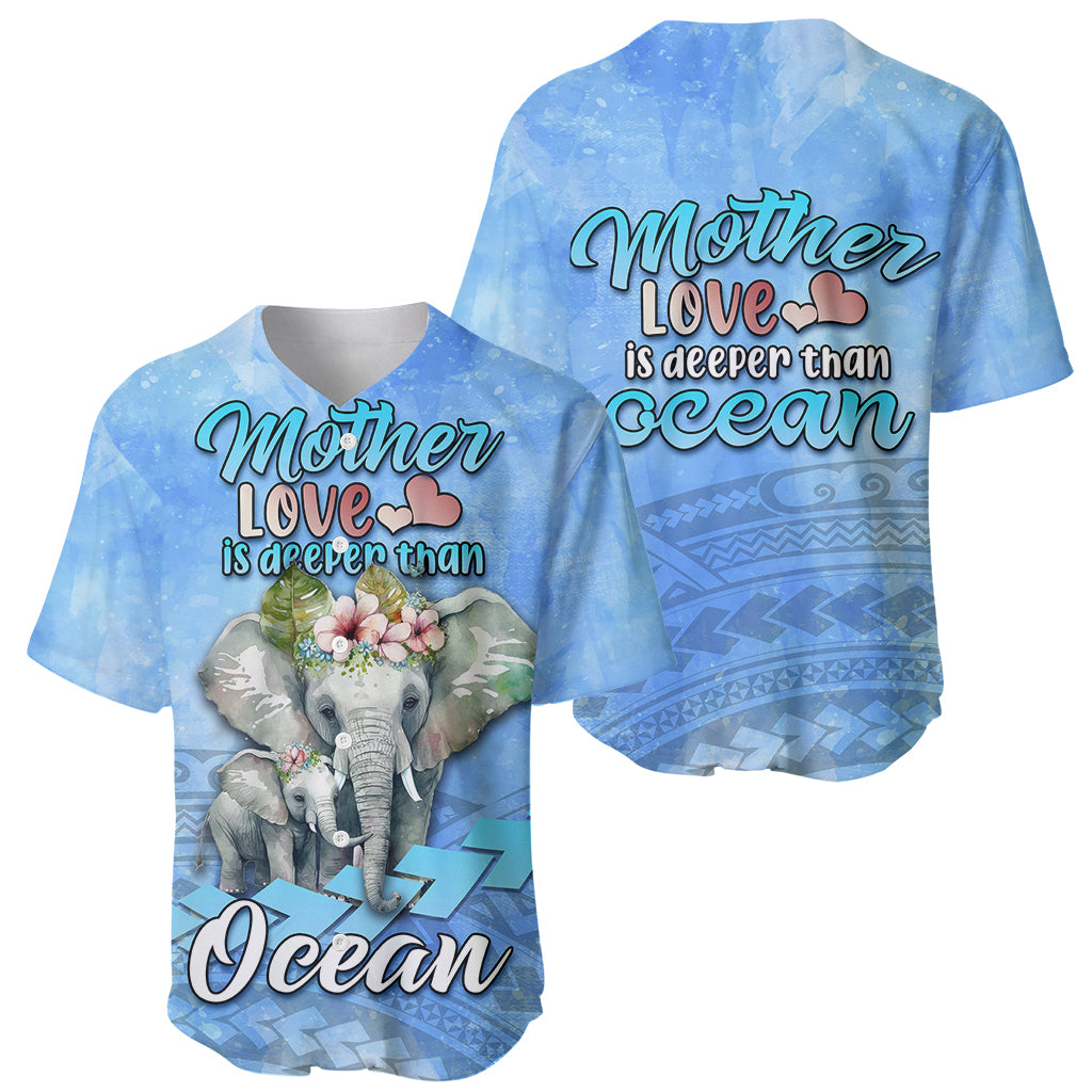 Mother's Day Elephant Watercolor Style Mix Polynesian Pattern Baseball Jersey TS07 Blue - Polynesian Pride