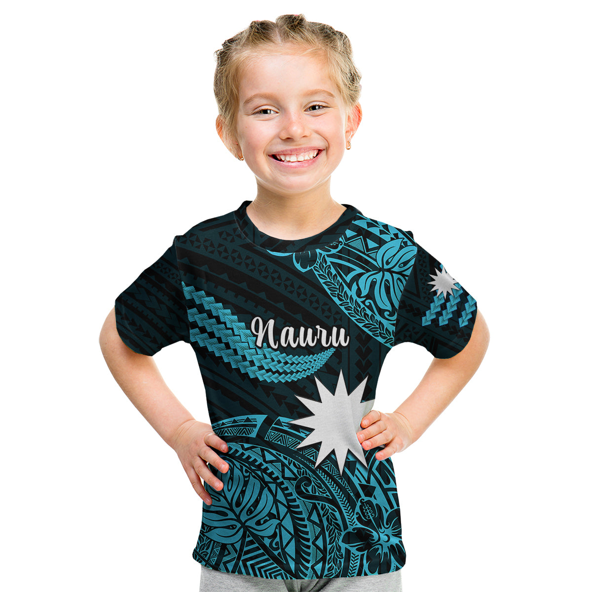 (Custom Personalised) Nauru Polynesian Hibiscus Naoero Turquoise Kid T Shirt LT14 - Polynesian Pride