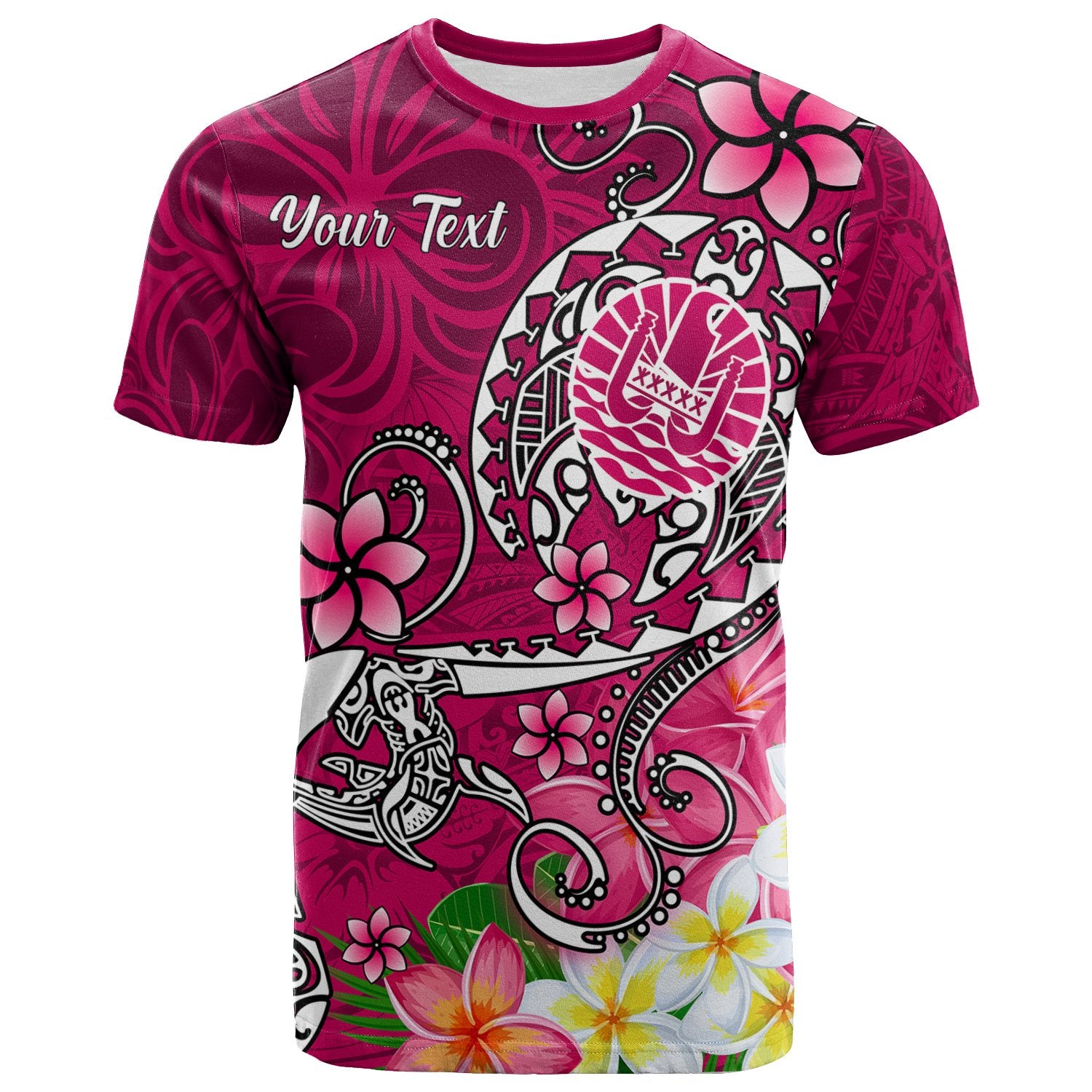 Tahiti Custom T Shirt Turtle Plumeria (Pink) Unisex Pink - Polynesian Pride