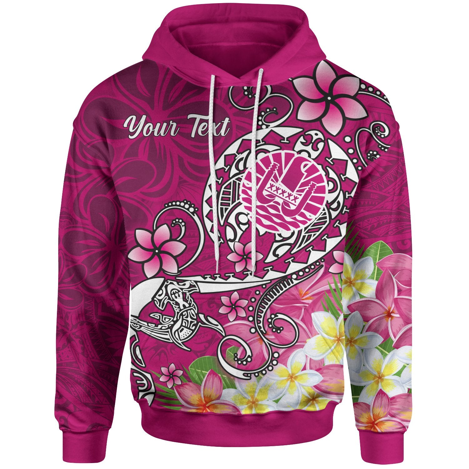 Tahiti Custom Hoodie Turtle Plumeria (Pink) Unisex Pink - Polynesian Pride