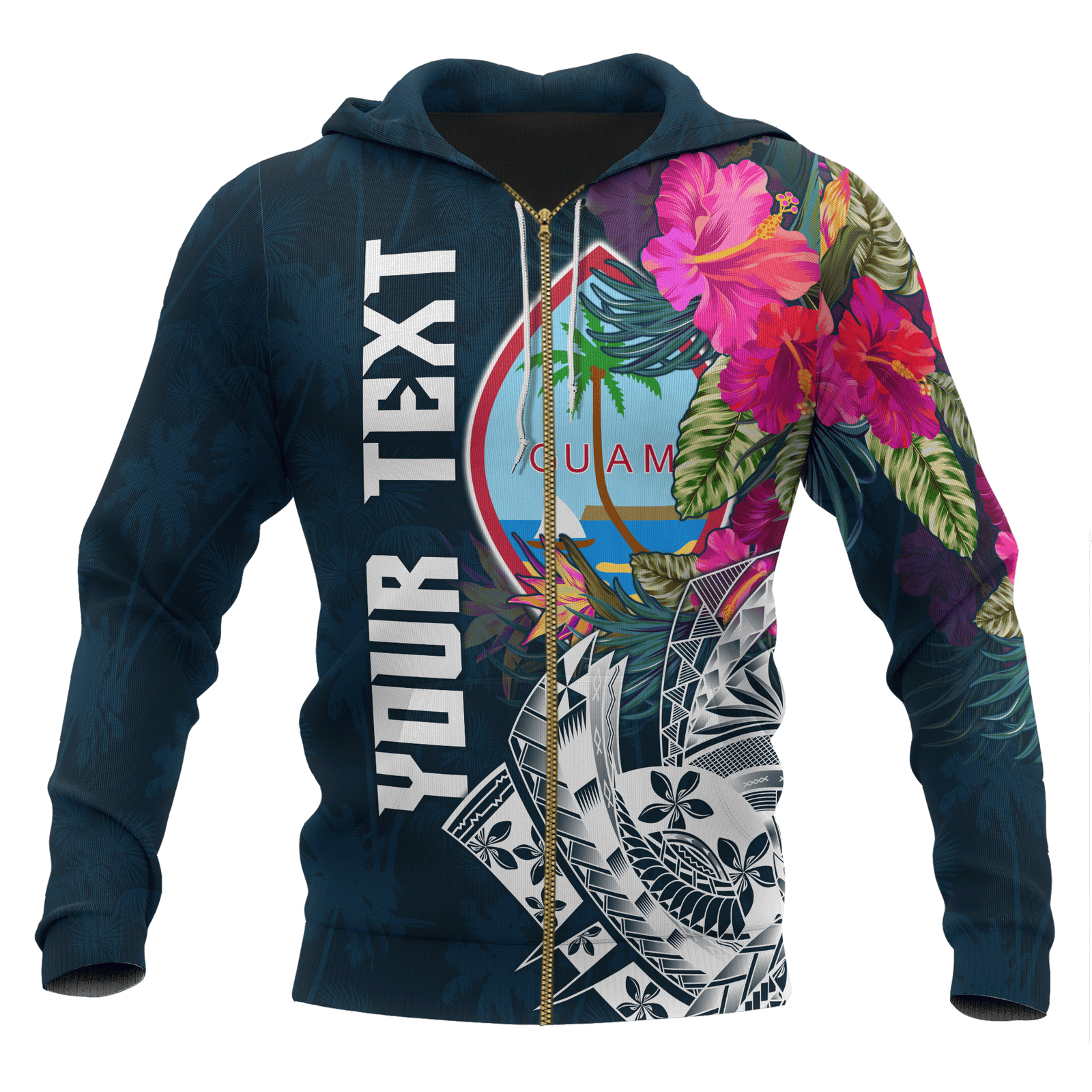 Guam Custom Zip up Hoodie Summer Vibes Unisex Blue - Polynesian Pride