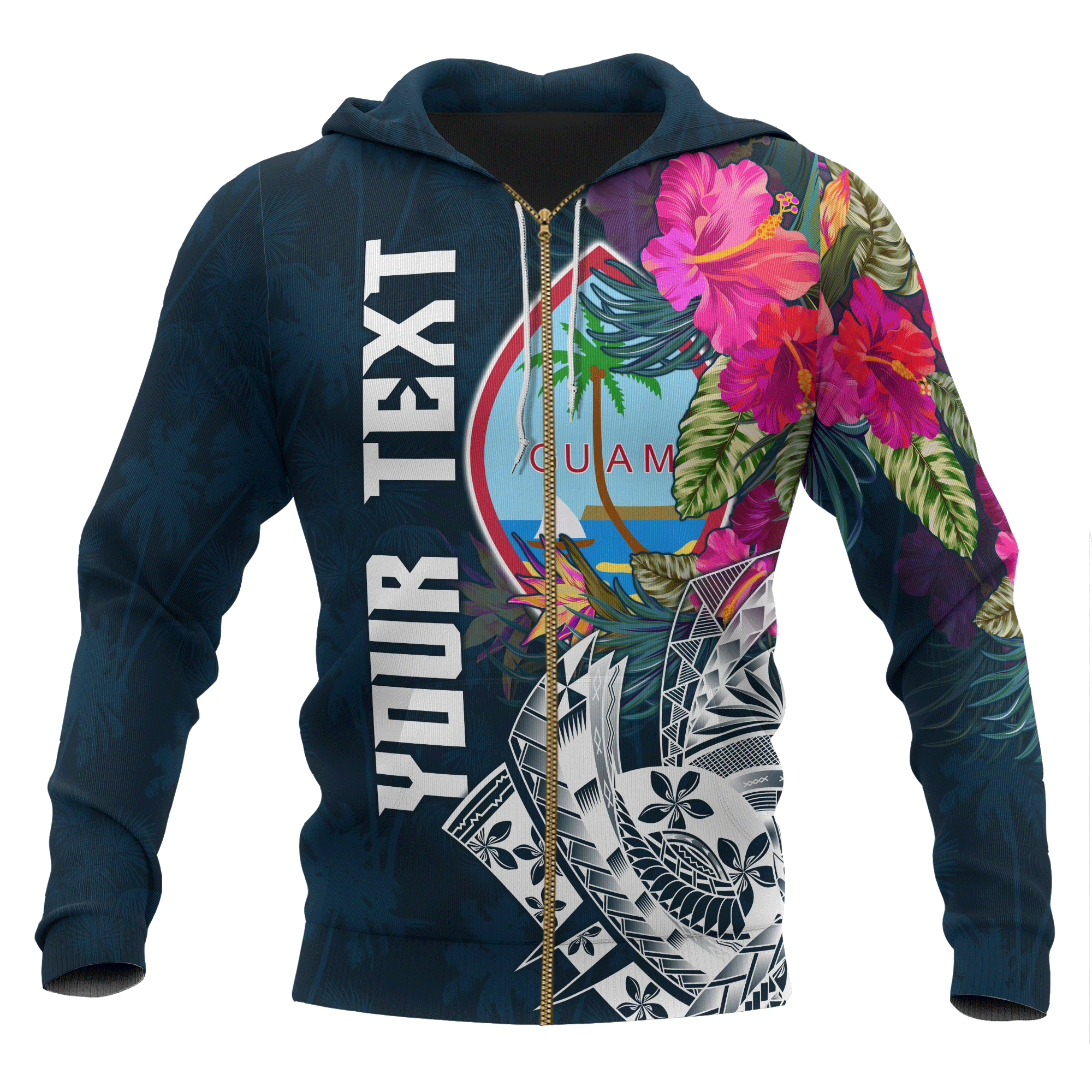 Guam Custom Zip up Hoodie Summer Vibes Unisex Blue - Polynesian Pride