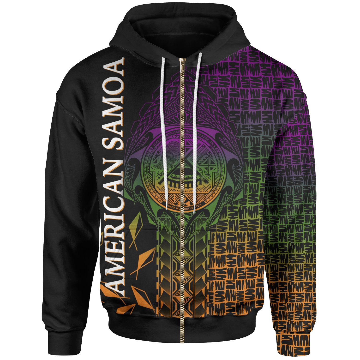 American Samoa Zip up Hoodie AS Seal Rocket Style Unisex Black - Polynesian Pride