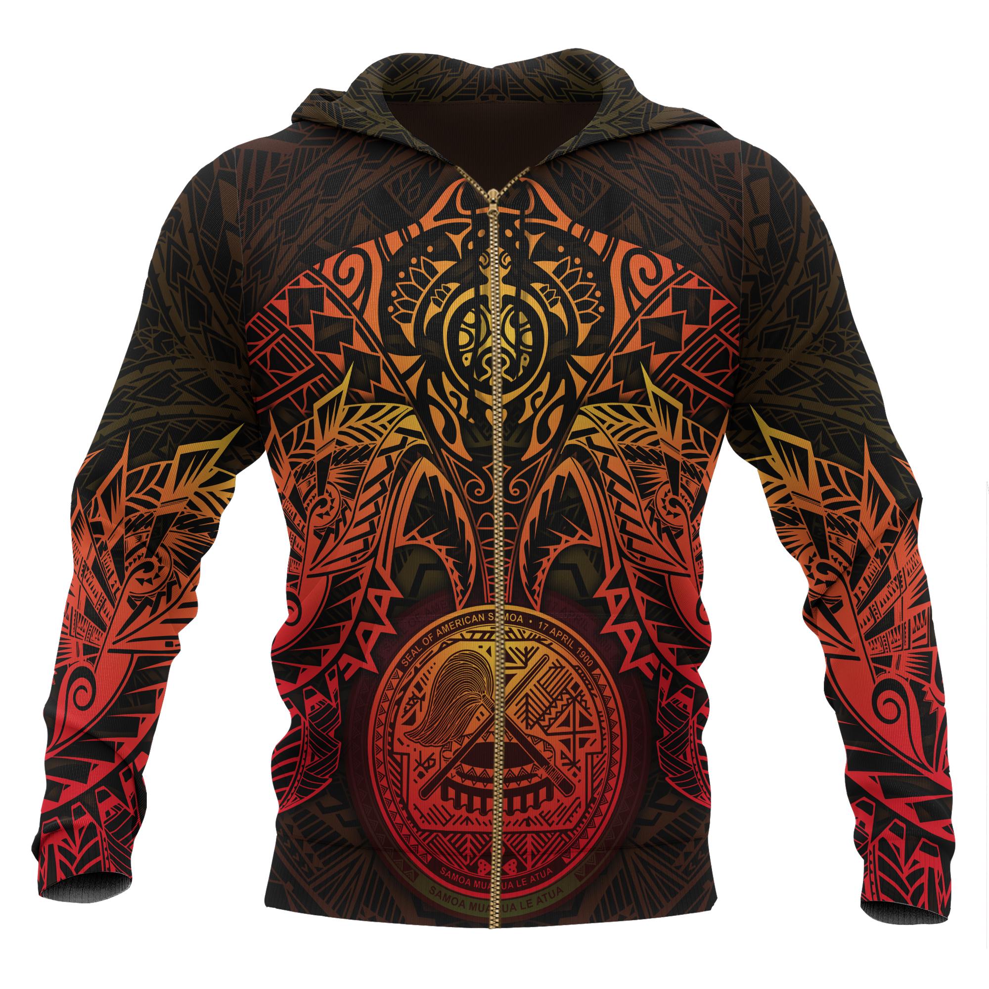 American Samoa Polynesian Zip up Hoodie Red Turtle Manta Ray Unisex RED - Polynesian Pride