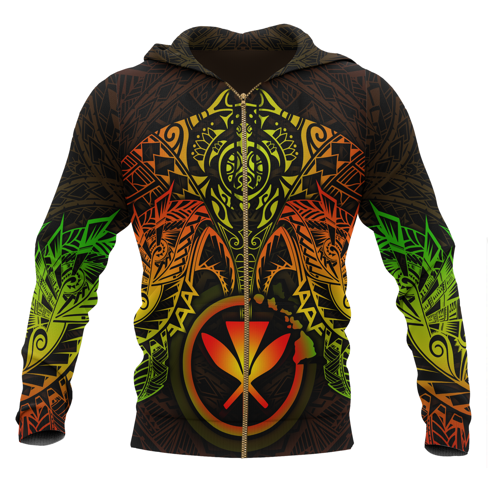 Polynesian Hawaii Zip up Hoodie Reggae Turtle Manta Ray Unisex RED - Polynesian Pride