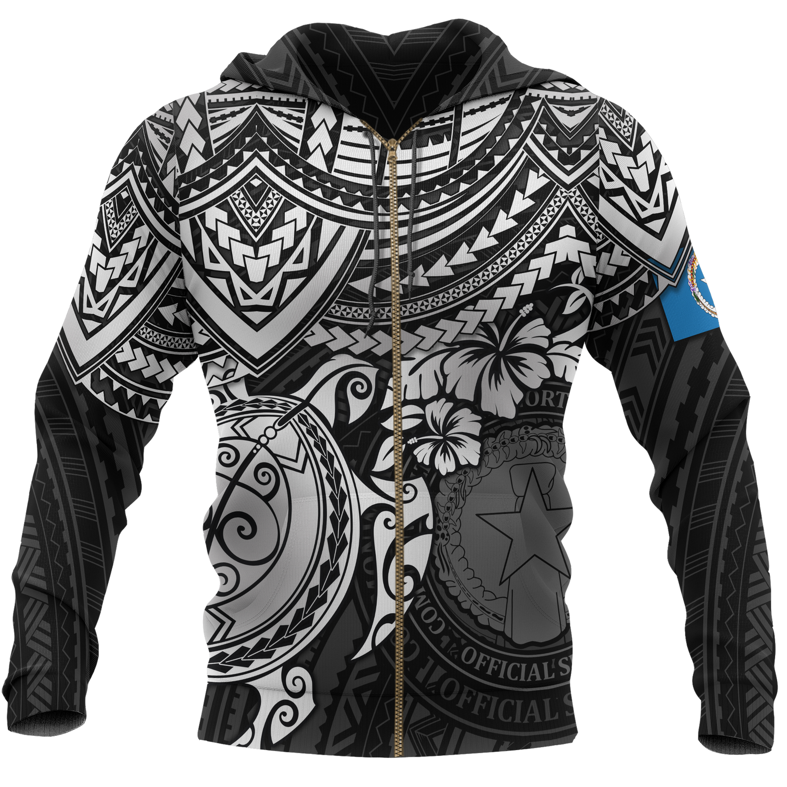 Northern Mariana Islands Polynesian Hoodie (Zip up) White Turtle Unisex WHITE - Polynesian Pride