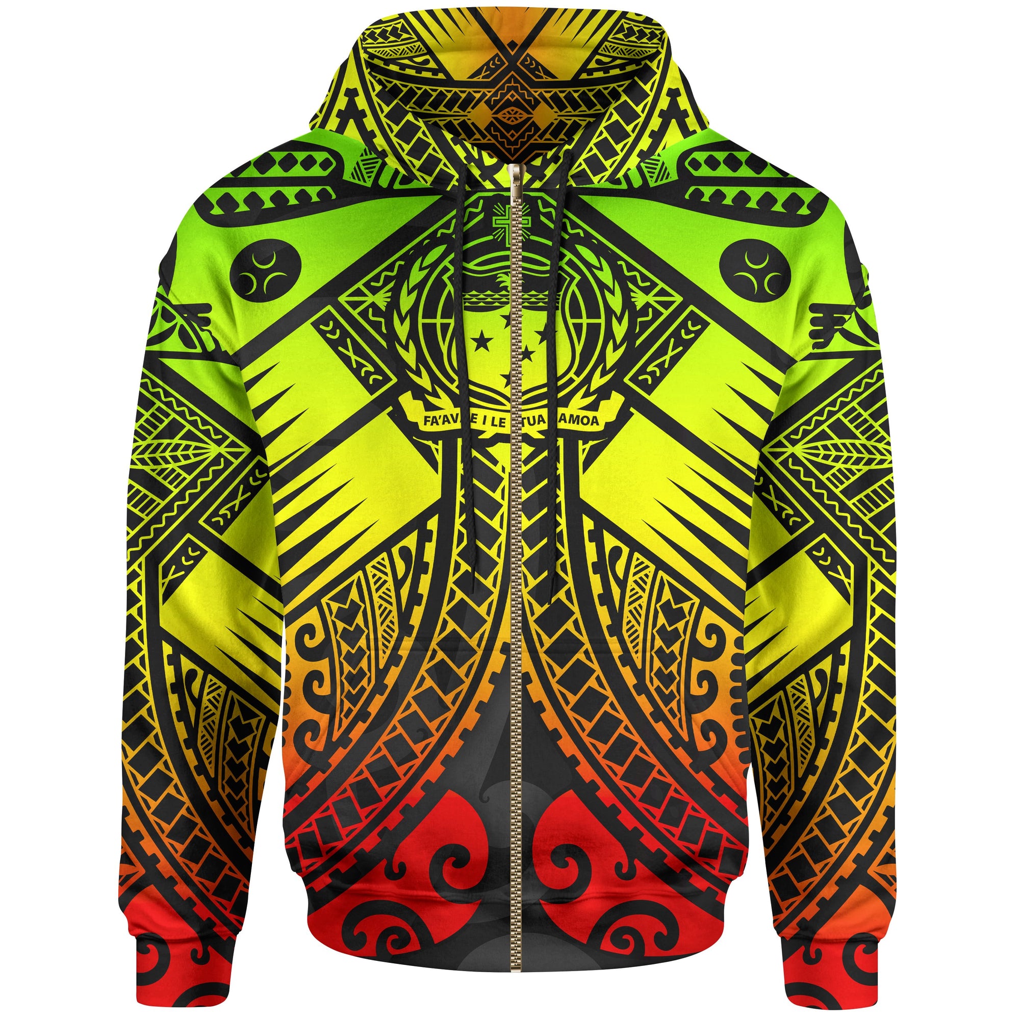 Samoa Polynesian Zip up Hoodie Samoa Reggae Seal with Polynesian Tattoo Unisex Reggae - Polynesian Pride