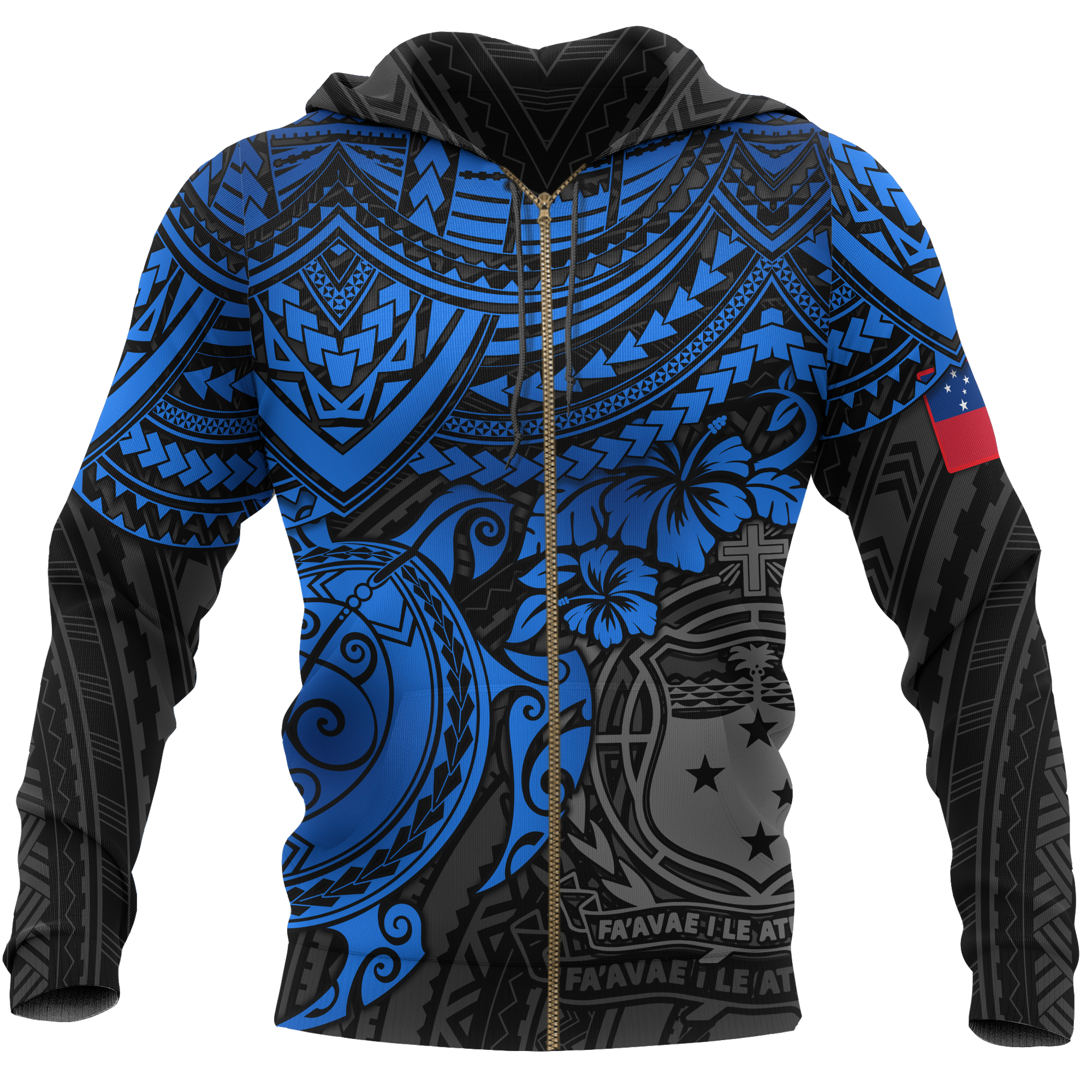 Samoa Polynesian Hoodie (Zip up) Blue Turtle Unisex Blue - Polynesian Pride