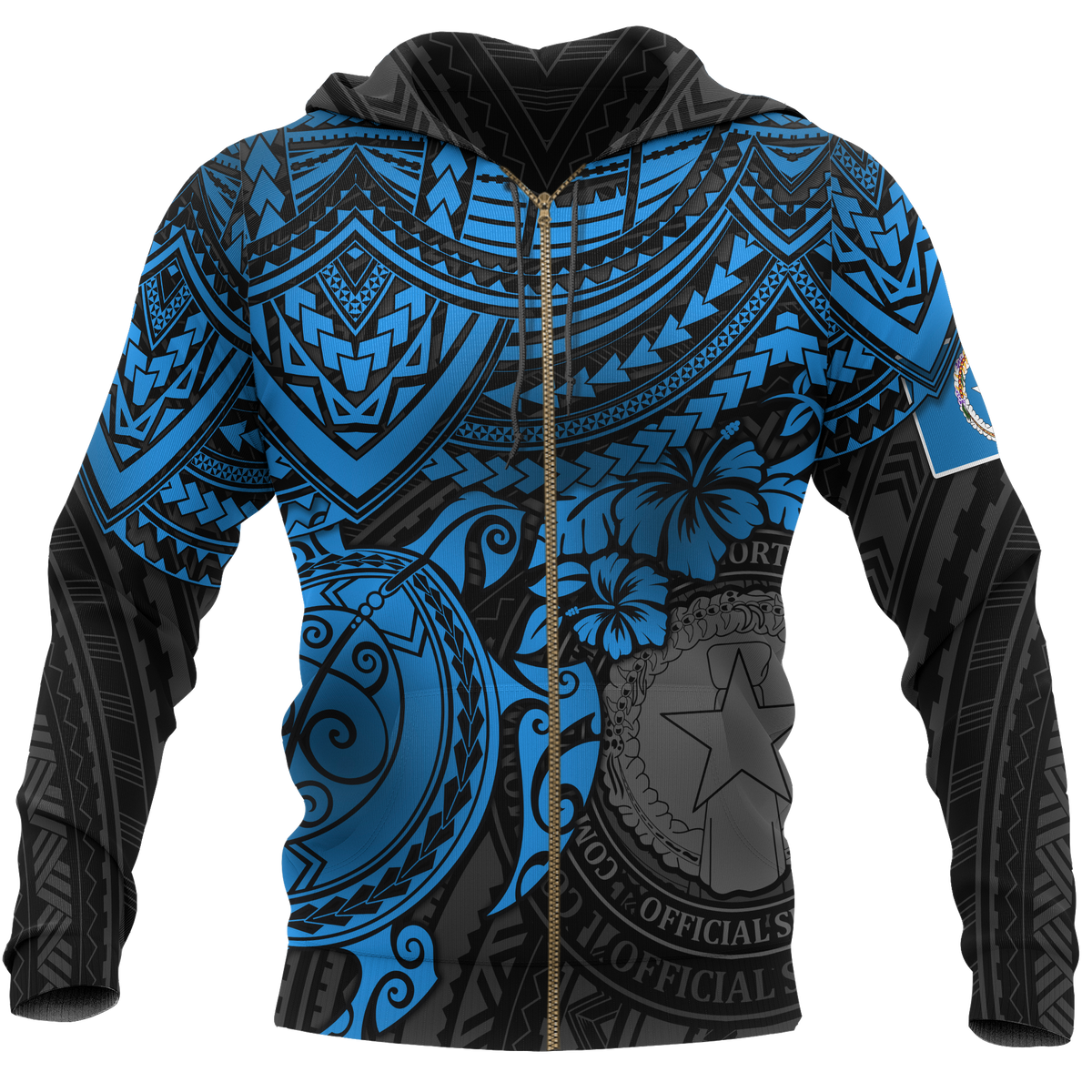 Northern Mariana Islands Polynesian Hoodie (Zip up) Blue Turtle Unisex Blue - Polynesian Pride