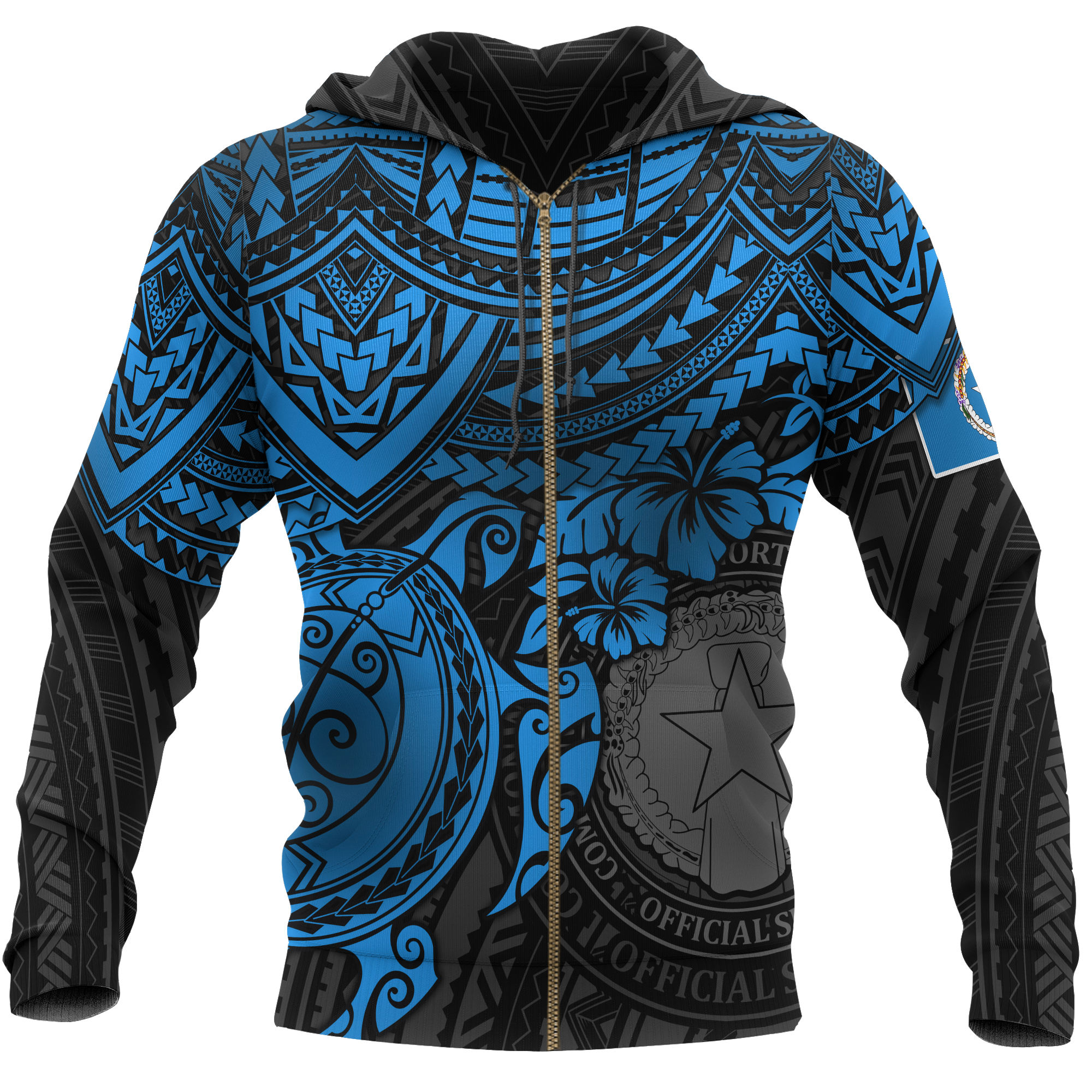 Northern Mariana Islands Polynesian Hoodie (Zip up) Blue Turtle Unisex Blue - Polynesian Pride