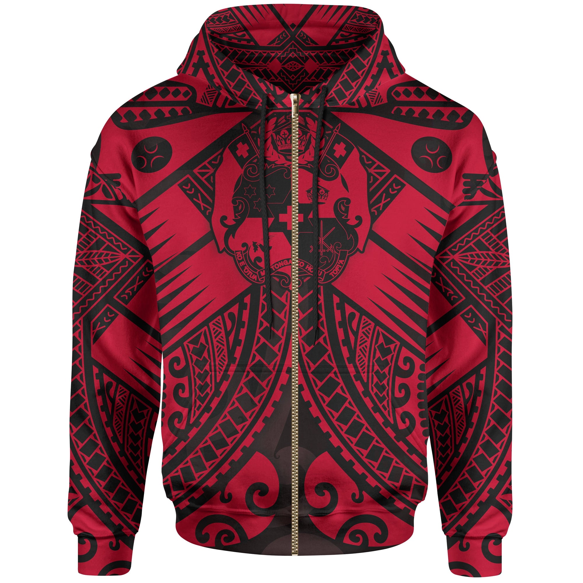 Tonga Polynesian Zip up Hoodie Tonga Red Seal with Polynesian tattoo Unisex Red - Polynesian Pride