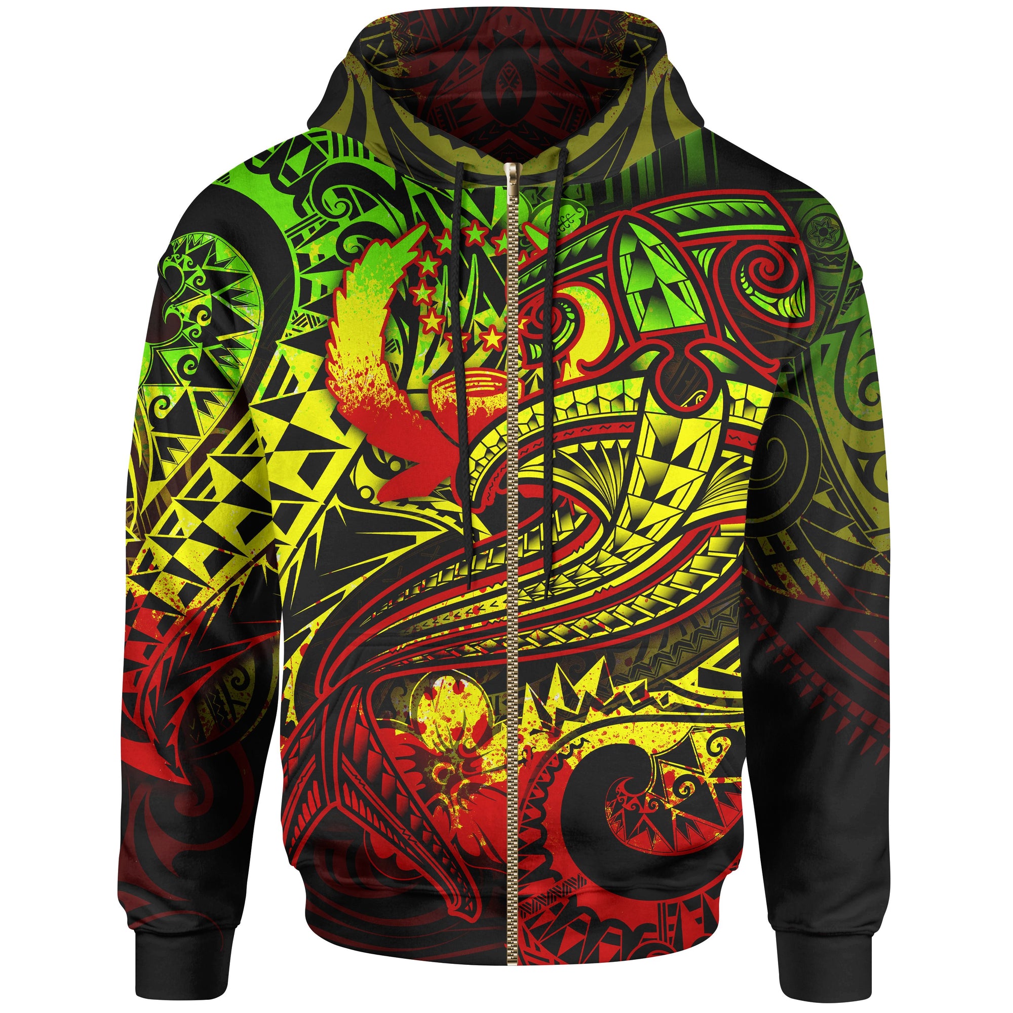 Pohnpei Zip up Hoodie Reggae Shark Polynesian Tattoo Unisex Reggae - Polynesian Pride