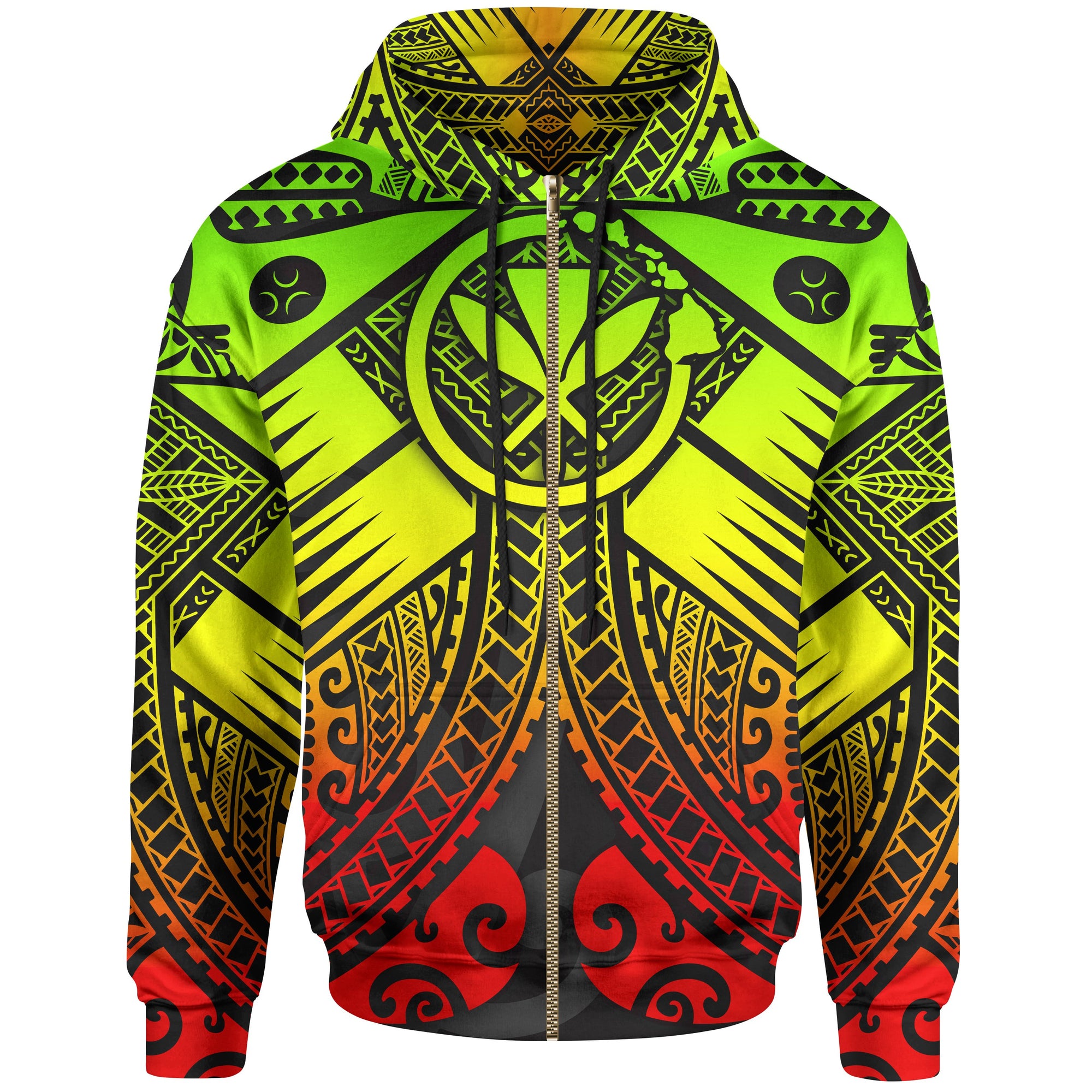 Hawaii Polynesian Zip up Hoodie Reggae Kanaka Maoli Map Unisex Reggae - Polynesian Pride