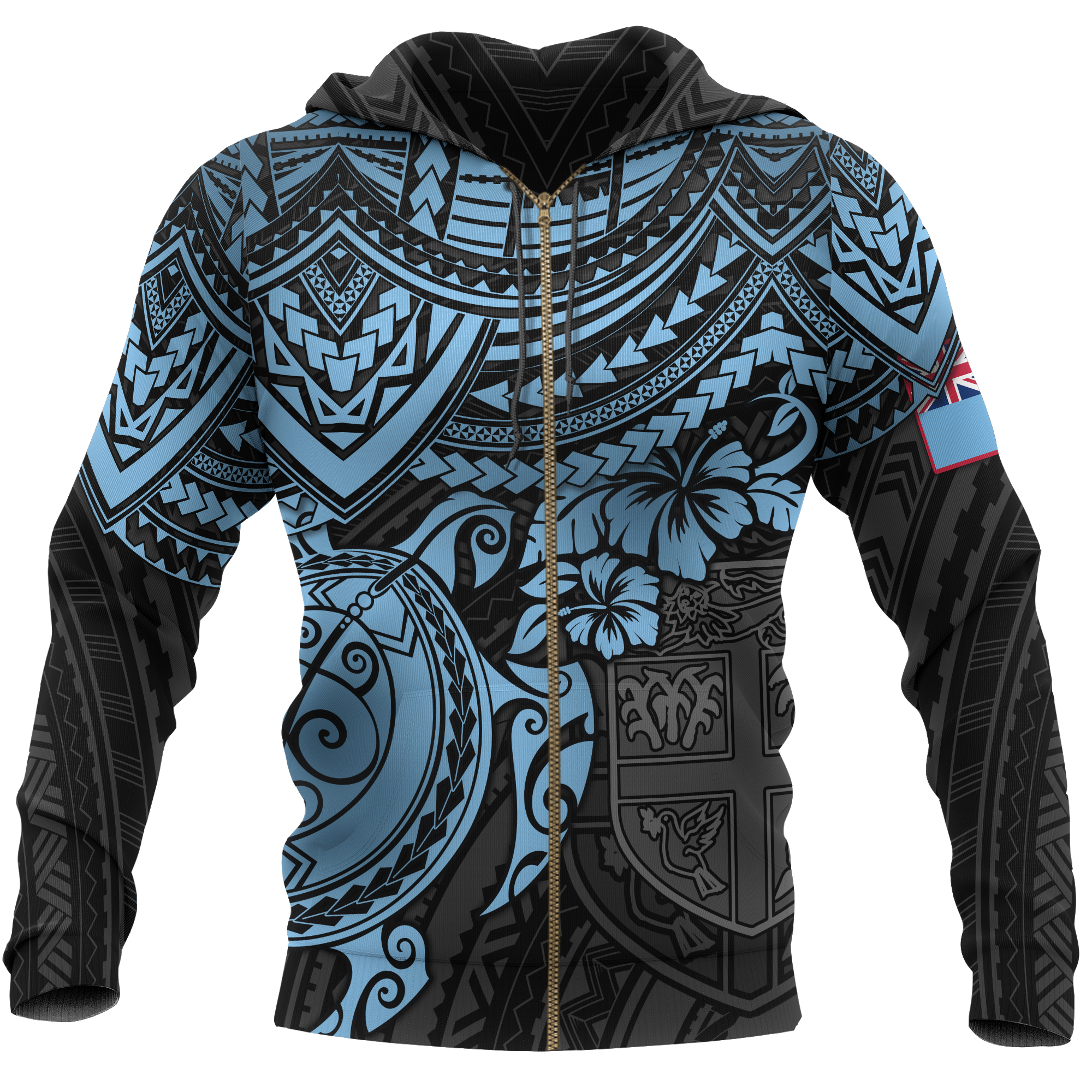 Fiji Polynesian Hoodie (Zip up) Blue Turtle Unisex Blue - Polynesian Pride