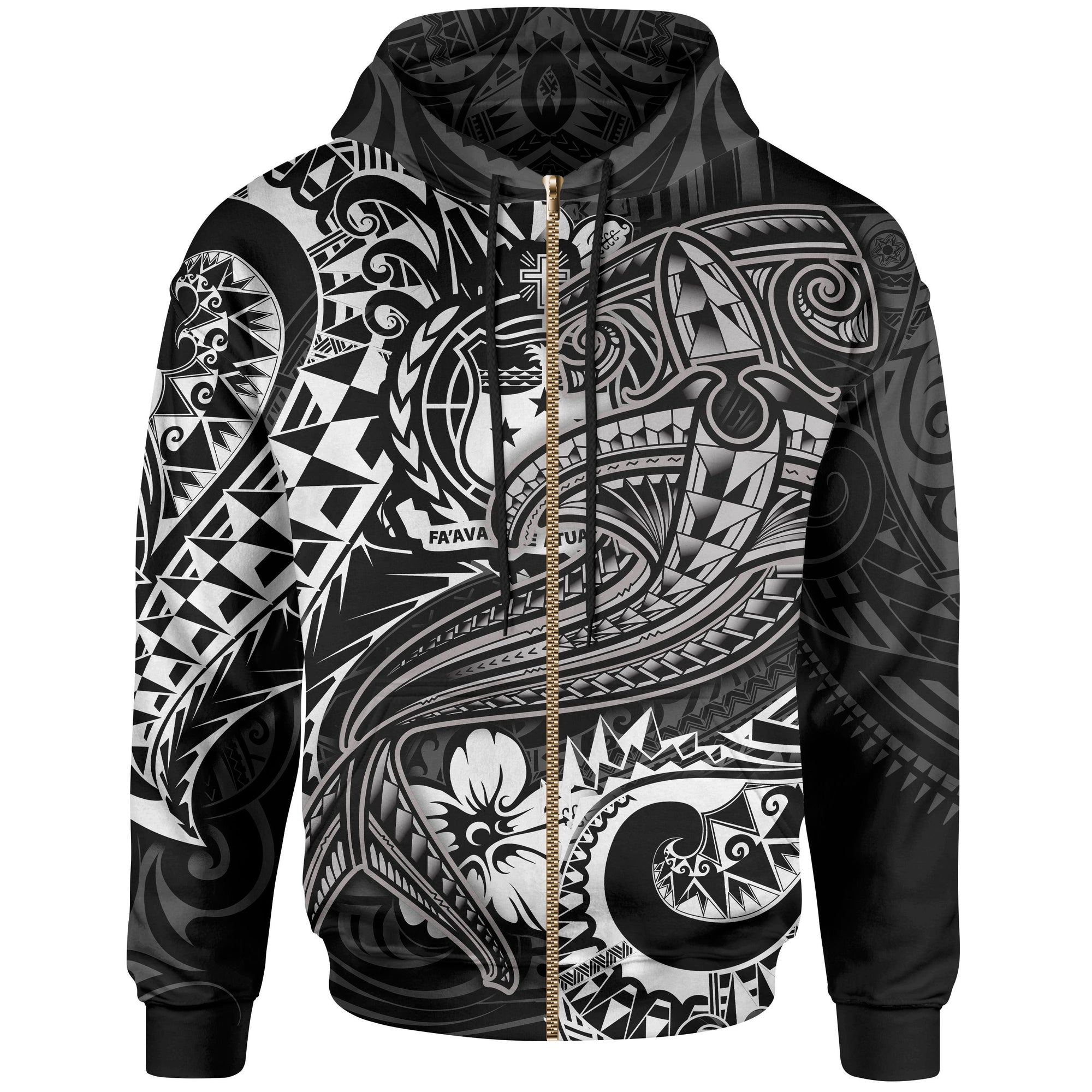 Samoa Zip up Hoodie White Shark Polynesian Tattoo Unisex White - Polynesian Pride