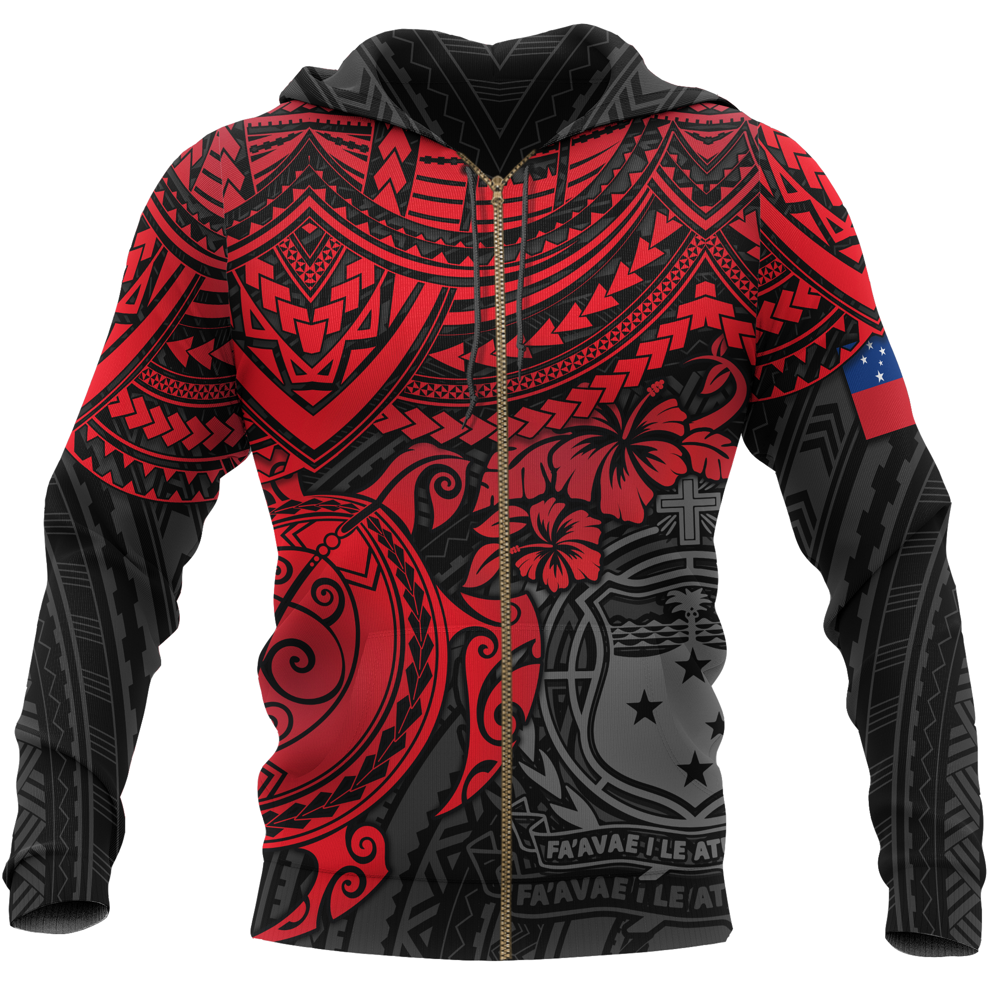 Samoa Polynesian Hoodie (Zip up) Red Turtle Unisex RED - Polynesian Pride