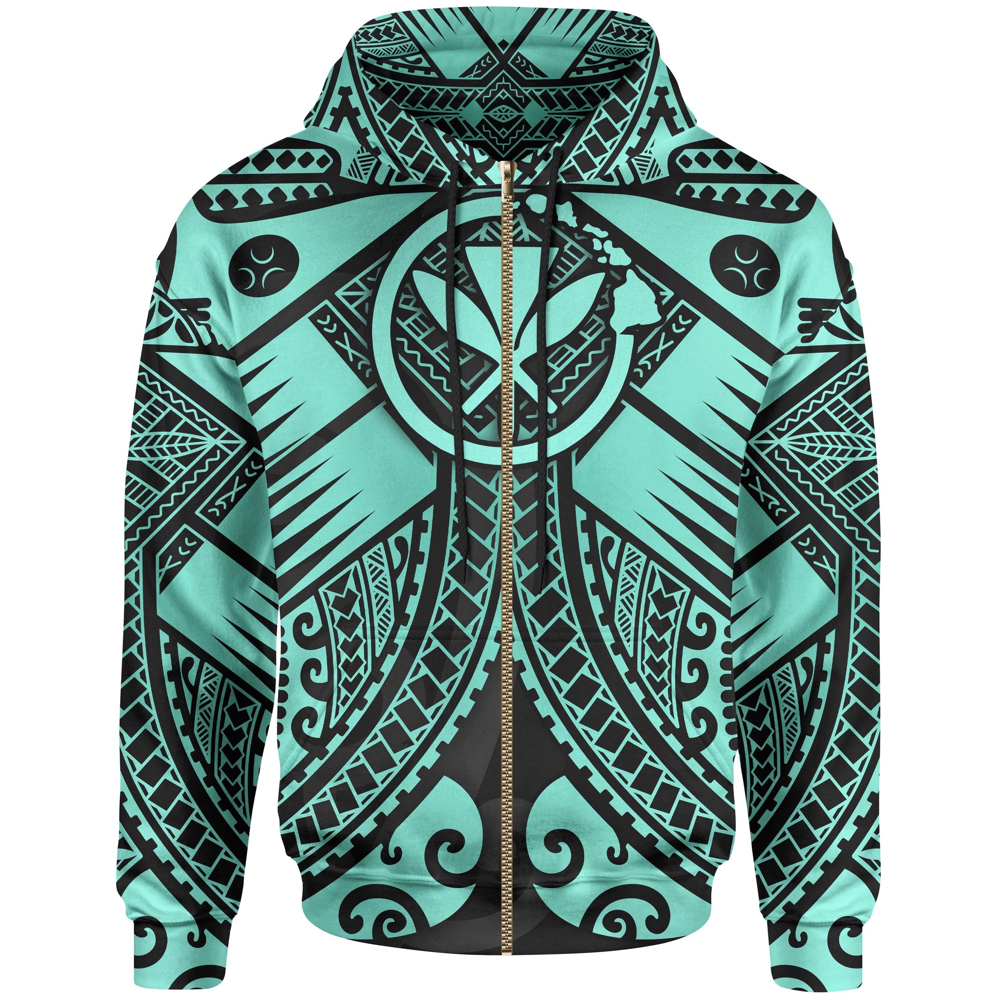 Hawaii Polynesian Zip up Hoodie Turquoise Kanaka Maoli Map Unisex Turquoise - Polynesian Pride