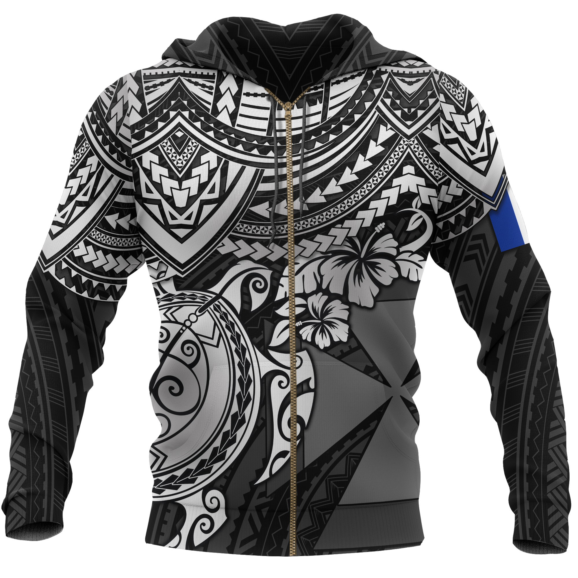 Wallis and Futuna Polynesian Hoodie (Zip up) White Turtle Unisex BLACK - Polynesian Pride