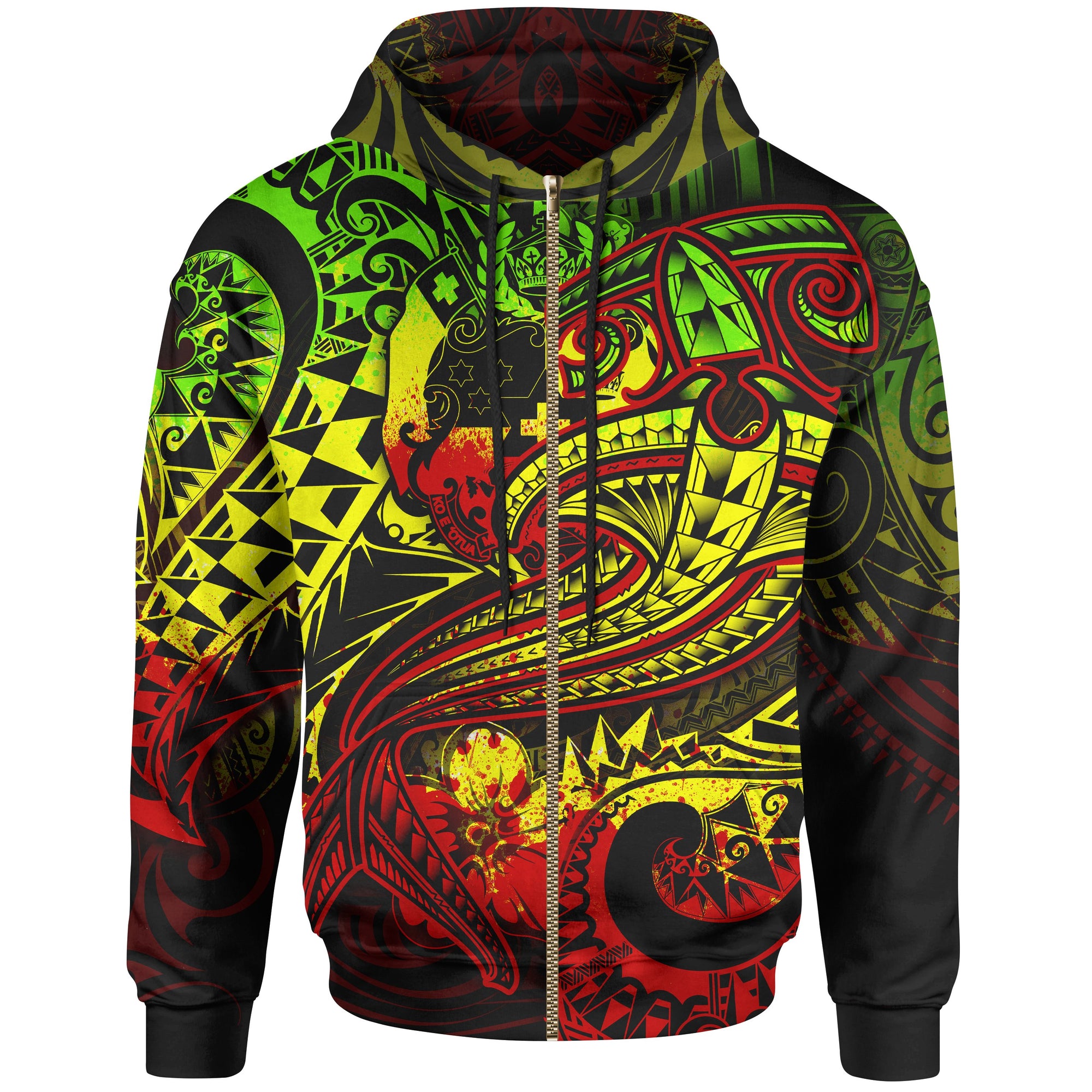 Tonga Zip up Hoodie Reggae Shark Polynesian Tattoo Unisex Red - Polynesian Pride