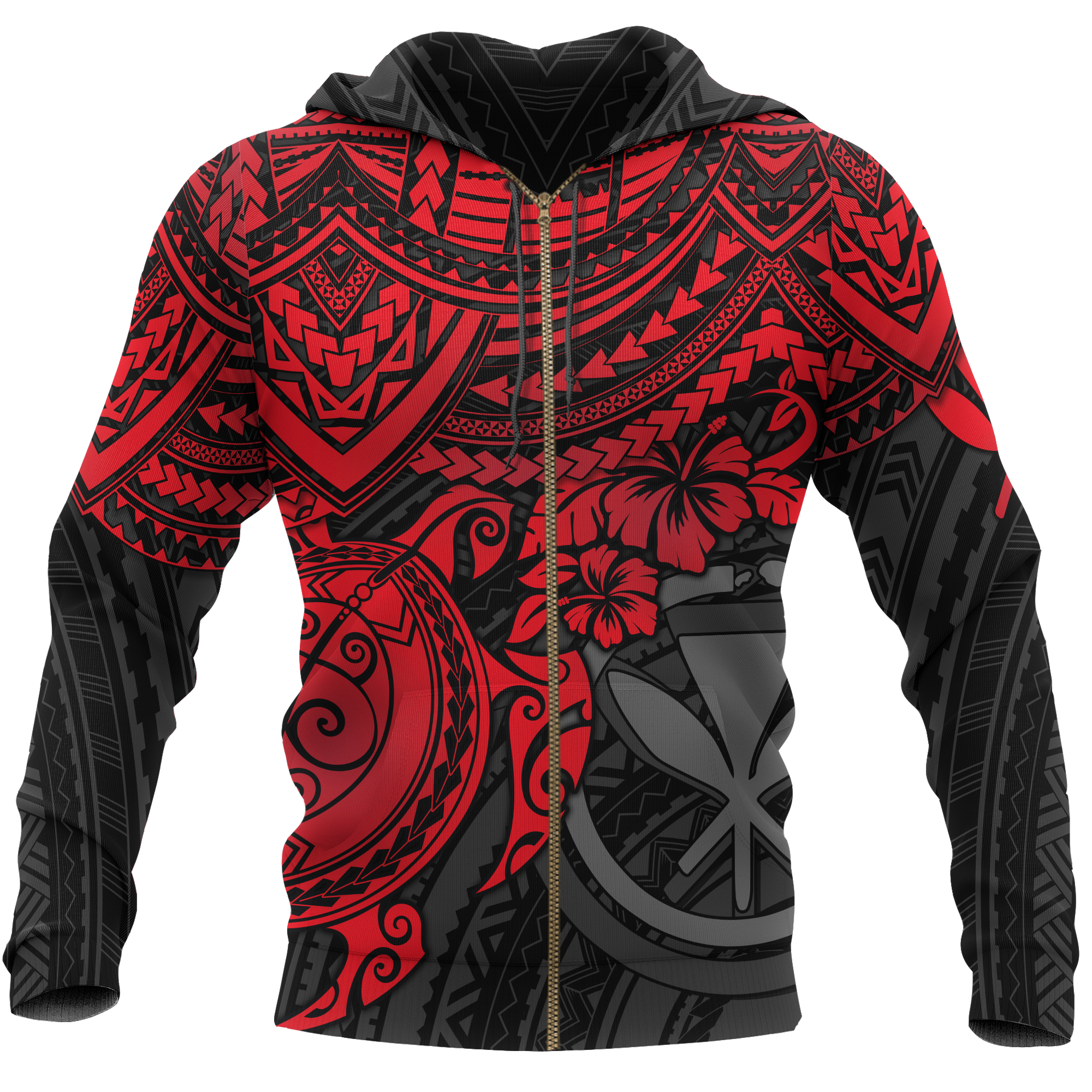 Polynesian Hawaii Hoodie (Zip up) Red Turtle Unisex RED - Polynesian Pride