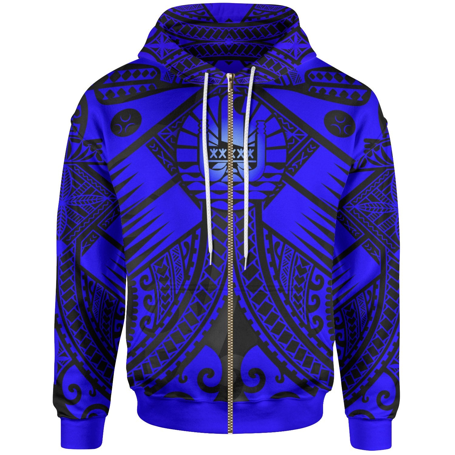 Tahiti Zip up Hoodie Blue Seal with Polynesian Tattoo Unisex Blue - Polynesian Pride