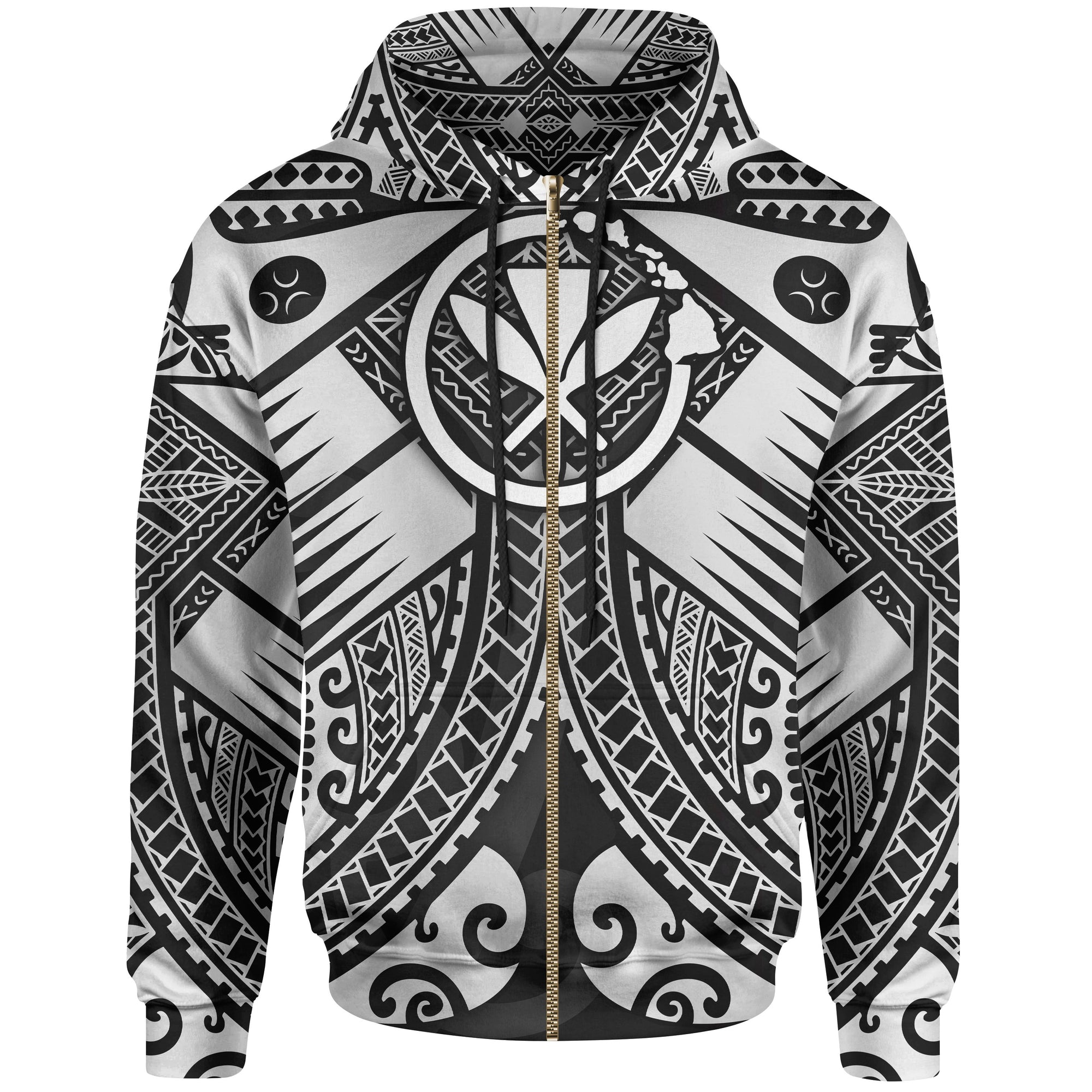 Hawaii Polynesian Zip up Hoodie White Kanaka Maoli Map Unisex White - Polynesian Pride