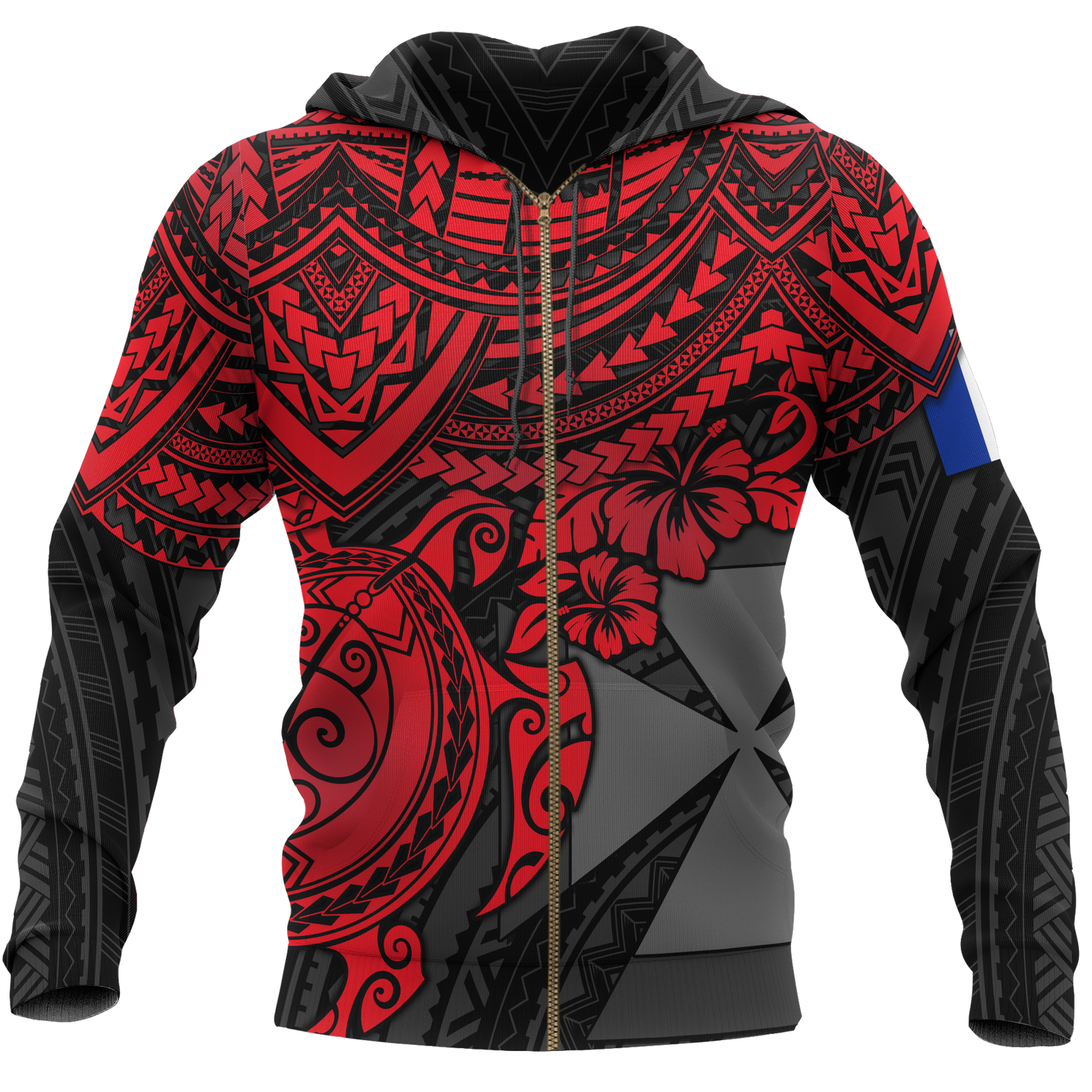 Wallis and Futuna Polynesian Hoodie (Zip up) Red Turtle Unisex RED - Polynesian Pride