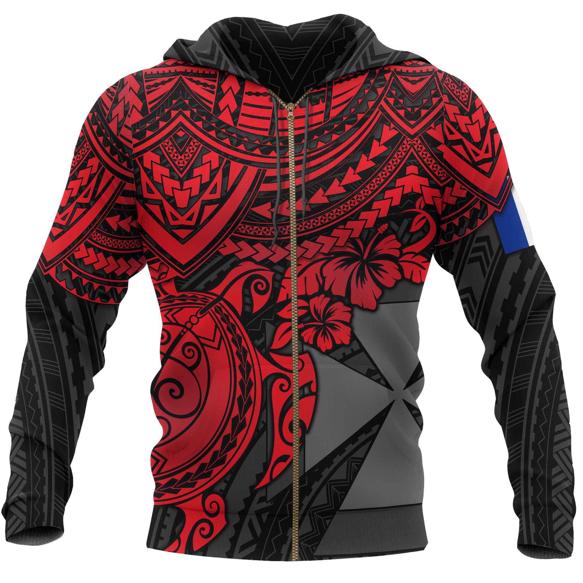 Wallis and Futuna Polynesian Hoodie (Zip up) Red Turtle Unisex RED - Polynesian Pride