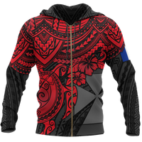 Wallis and Futuna Polynesian Hoodie (Zip up) Red Turtle Unisex RED - Polynesian Pride