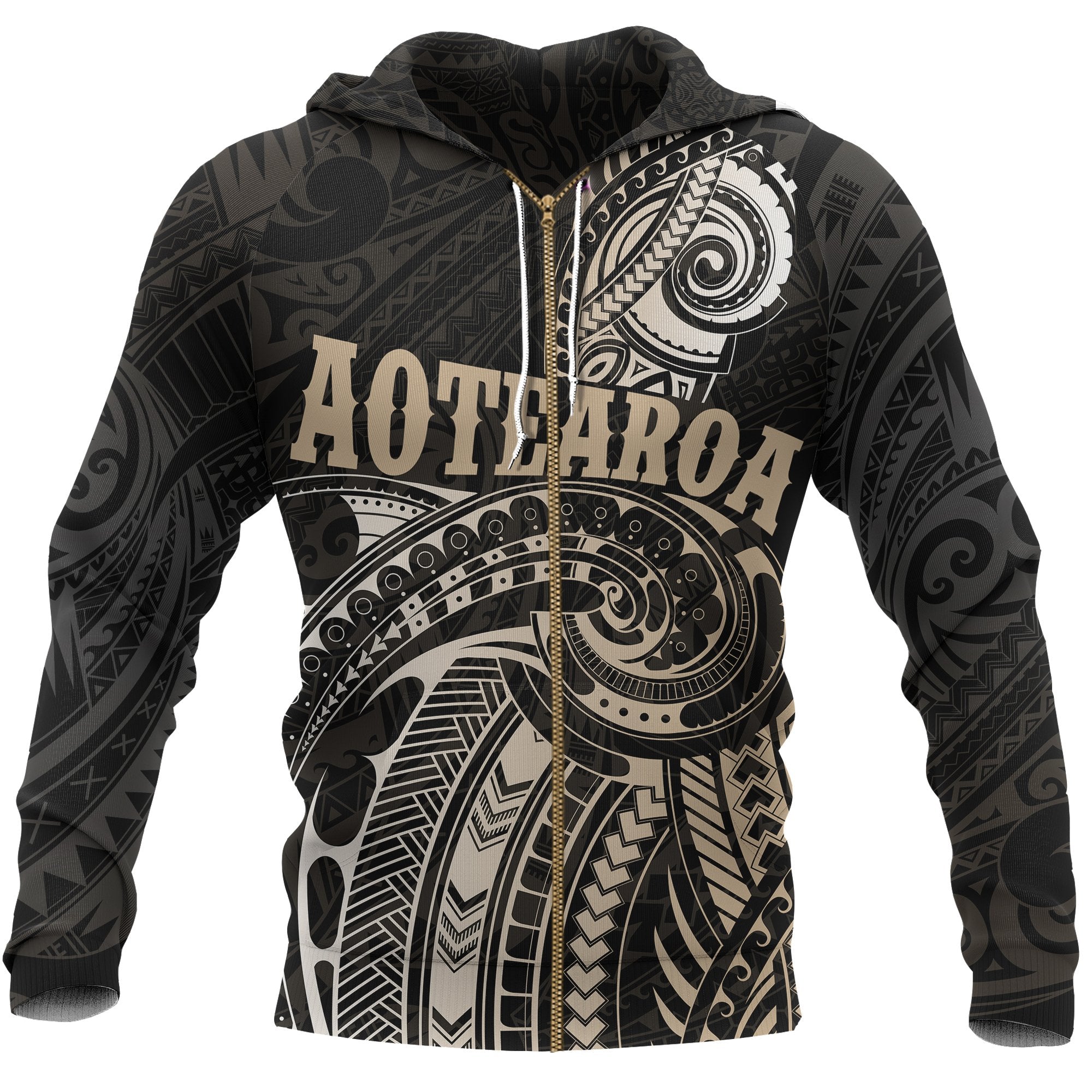 Maori Tattoo Zip Hoodie, New Zealand Aotearoa Pullover Hoodie Unisex Black - Polynesian Pride