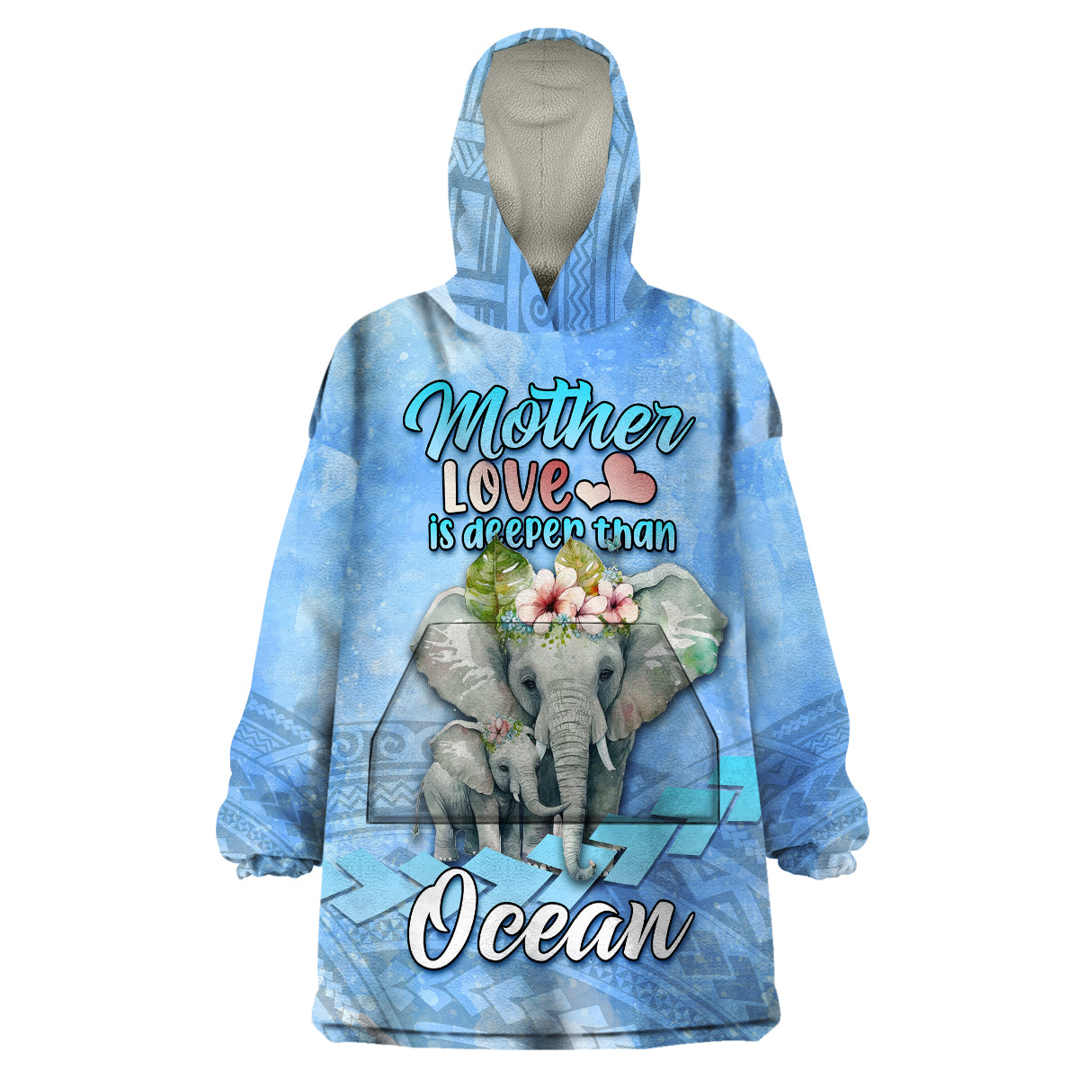 Mother's Day Elephant Watercolor Style Mix Polynesian Pattern Wearable Blanket Hoodie TS07 Unisex One Size - Polynesian Pride