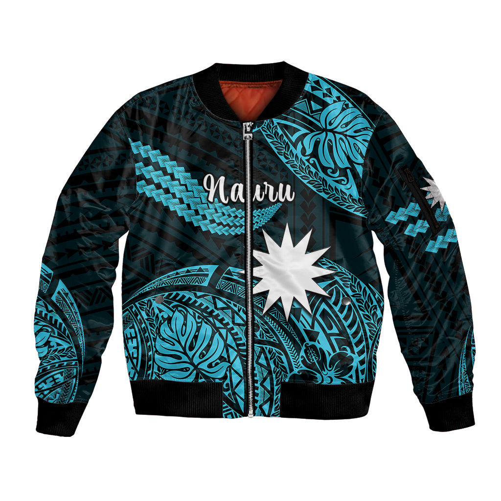 (Custom Personalised) Nauru Polynesian Hibiscus Naoero Turquoise Sleeve Zip Bomber Jacket LT14 Unisex Turquoise - Polynesian Pride